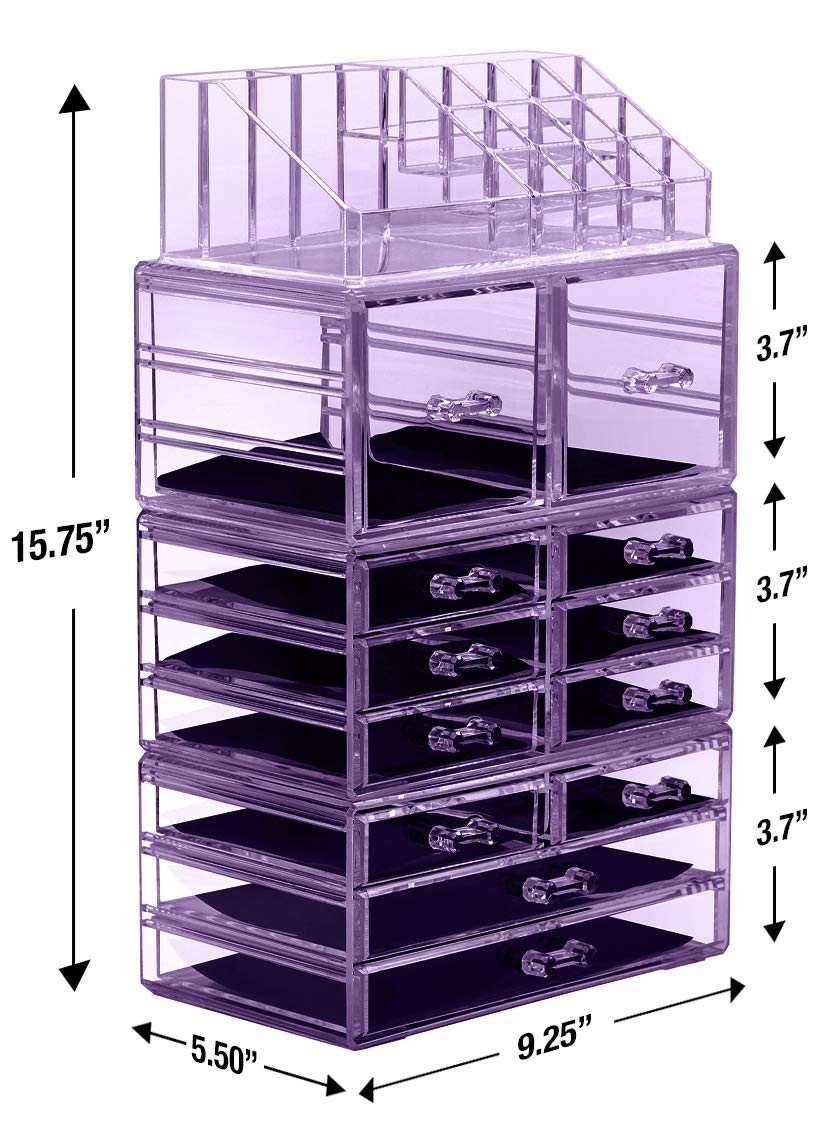 Sorbus Large Makeup Organizer - Clear Stackable Jewelry & Makeup Organizer For Vanity, Bathroom Storage, Dresser - 12 Drawers Co