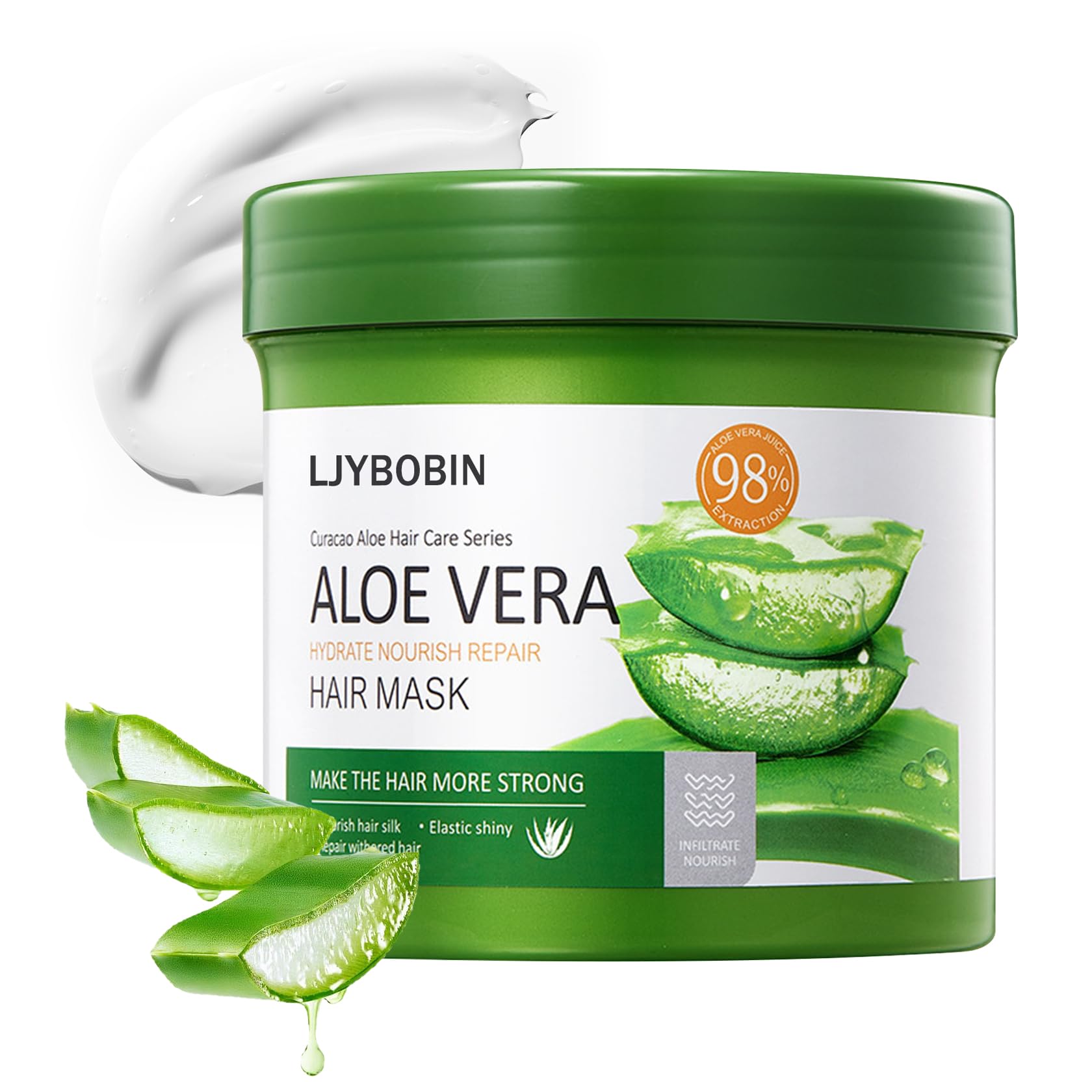 LJYBoBin Aloe Vera Hair Mask for Dry and Damaged Hair,Deep Moisturising & Hydrating Hair Mask for Curly Hair(500 g)