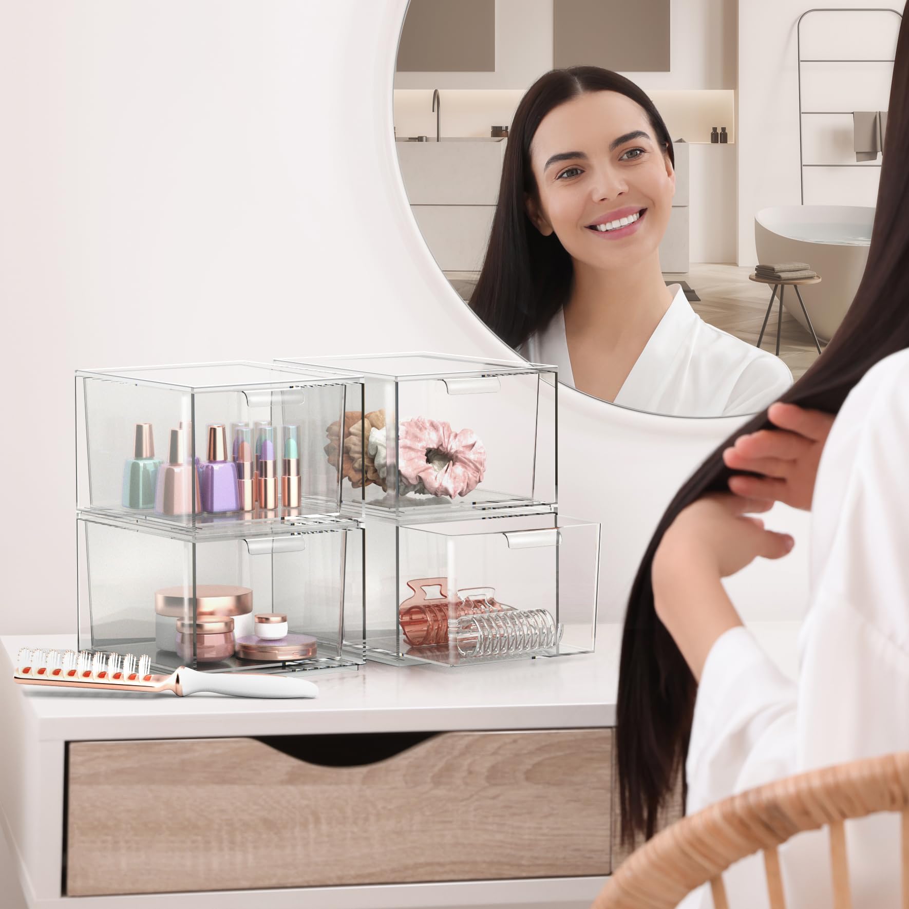 Sorbus Makeup Organizer - Clear Stackable Acrylic Drawer Organizer For Vanity, Bathroom, Undersink, Cabinets, Jewelry, Stationar