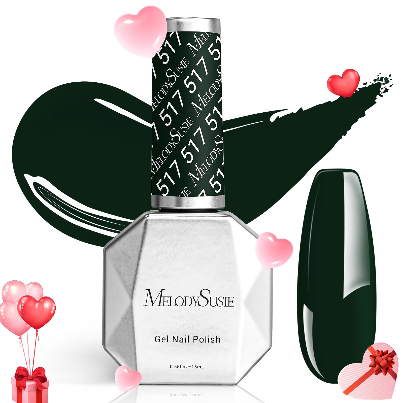 MelodySusie Black Gel Nail Polish, 0.5 Fl Oz Blackish Green Gel Polish Soak Off UV LED Nail Lamp Black Green Gel Polish Christma