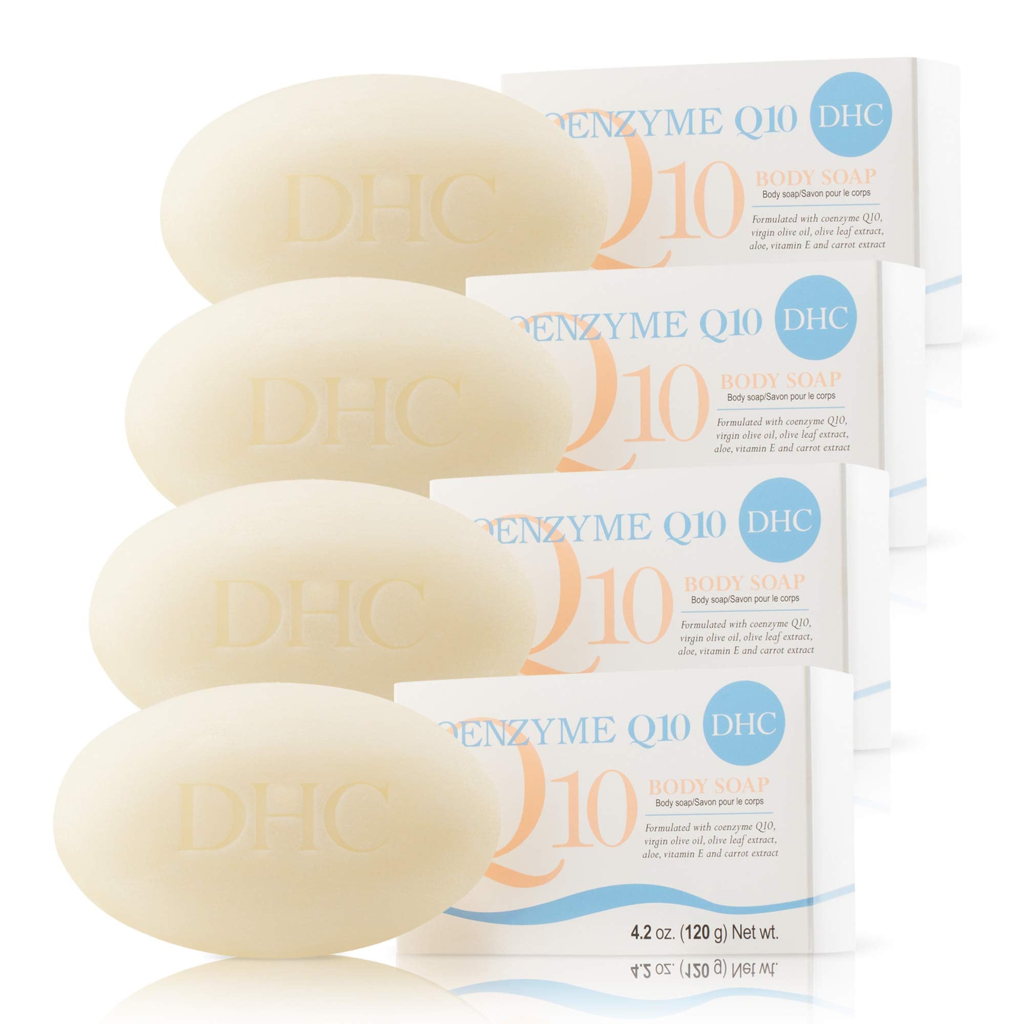 DHC Q10 Body Soap 4 pack, Antioxidant-Rich Cleansing Body Bar, Hydrating, Conditioning, Fragrance and colorant free, Ideal for a