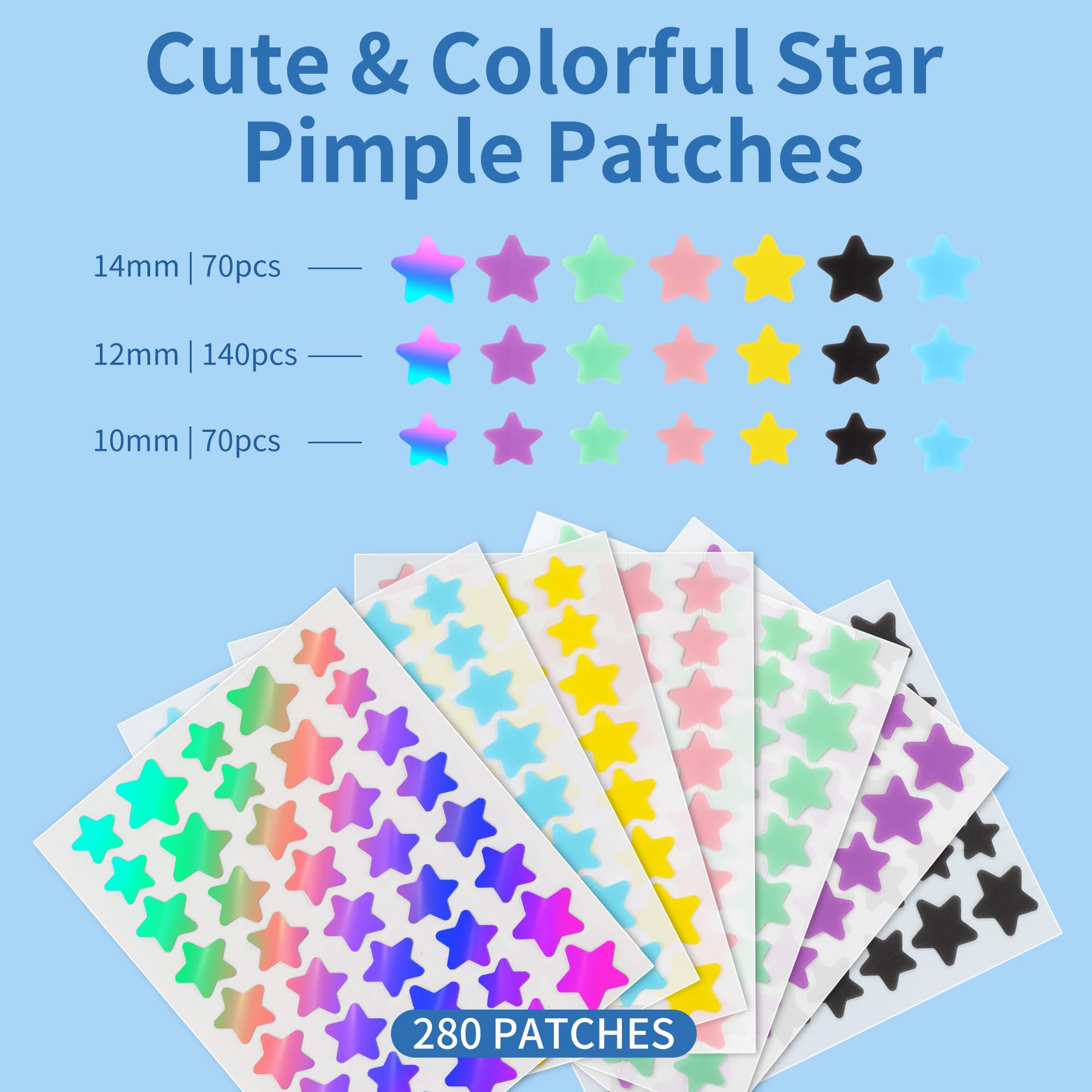 Daolyo Pimple Patches For Face, 3 Size 280 Counts Acne Patches, Cute Star Pimple Patches With Salicylic Acid, Tea Tree Oil & Cal