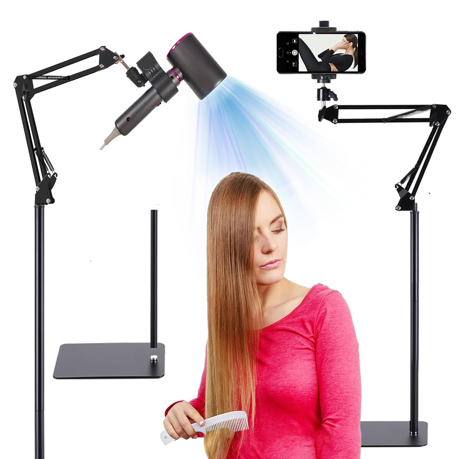 Hair Dryer Stand Holder 360 Rotate Hair Dryer Holder Stand Floor,Adjustable Hands Free Blow Dryer Floor Stand, Blow Dryer Stand 