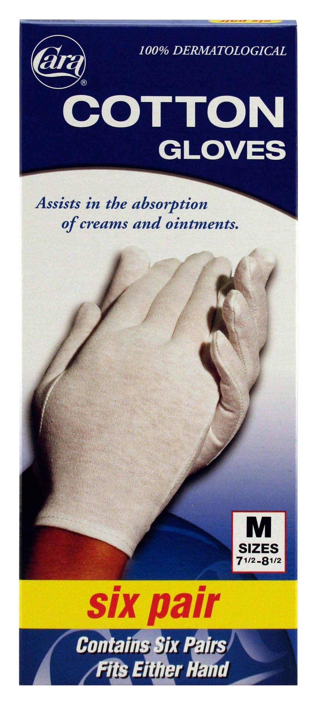 CARA Moisturizing Eczema Cotton Gloves, Medium, 6 Pair