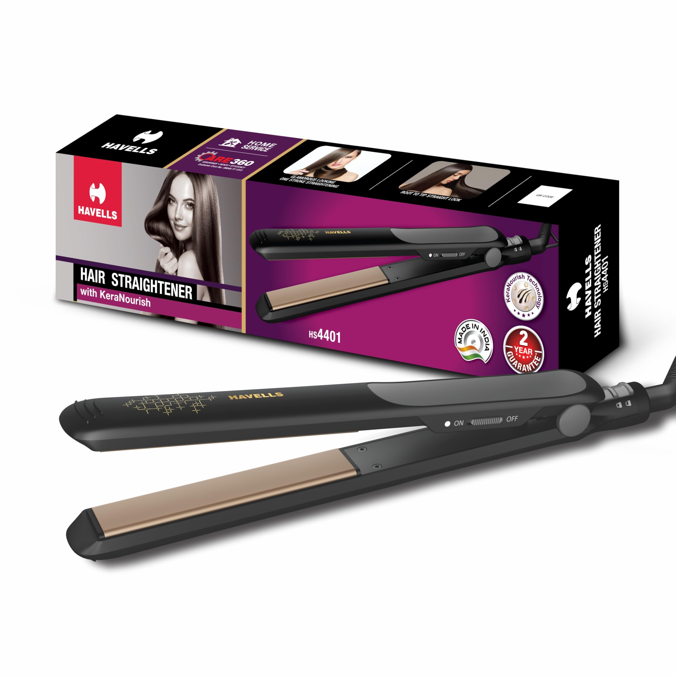 Havells Hs4401 Keranourish Straightener With Led Indicator, Instant Heating Technology, For All Hair Types,World Wide Voltage Co