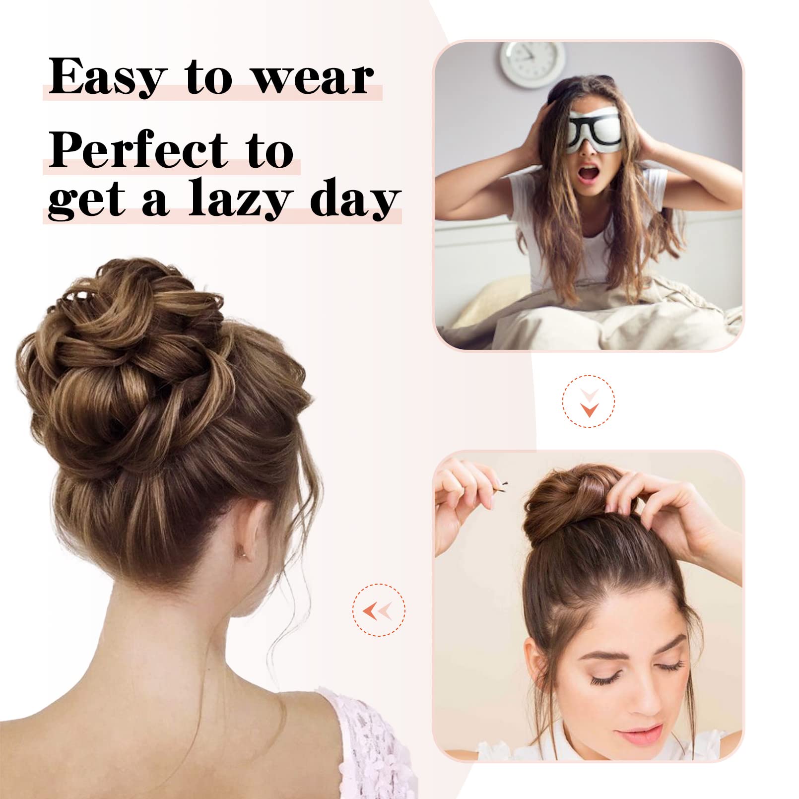 Flufymooz Messy Bun Hair Piece, 100% Real Human Hair Tousled Updo Extension Natural Curly Messy Bun With Elastic Band Hair Bun H