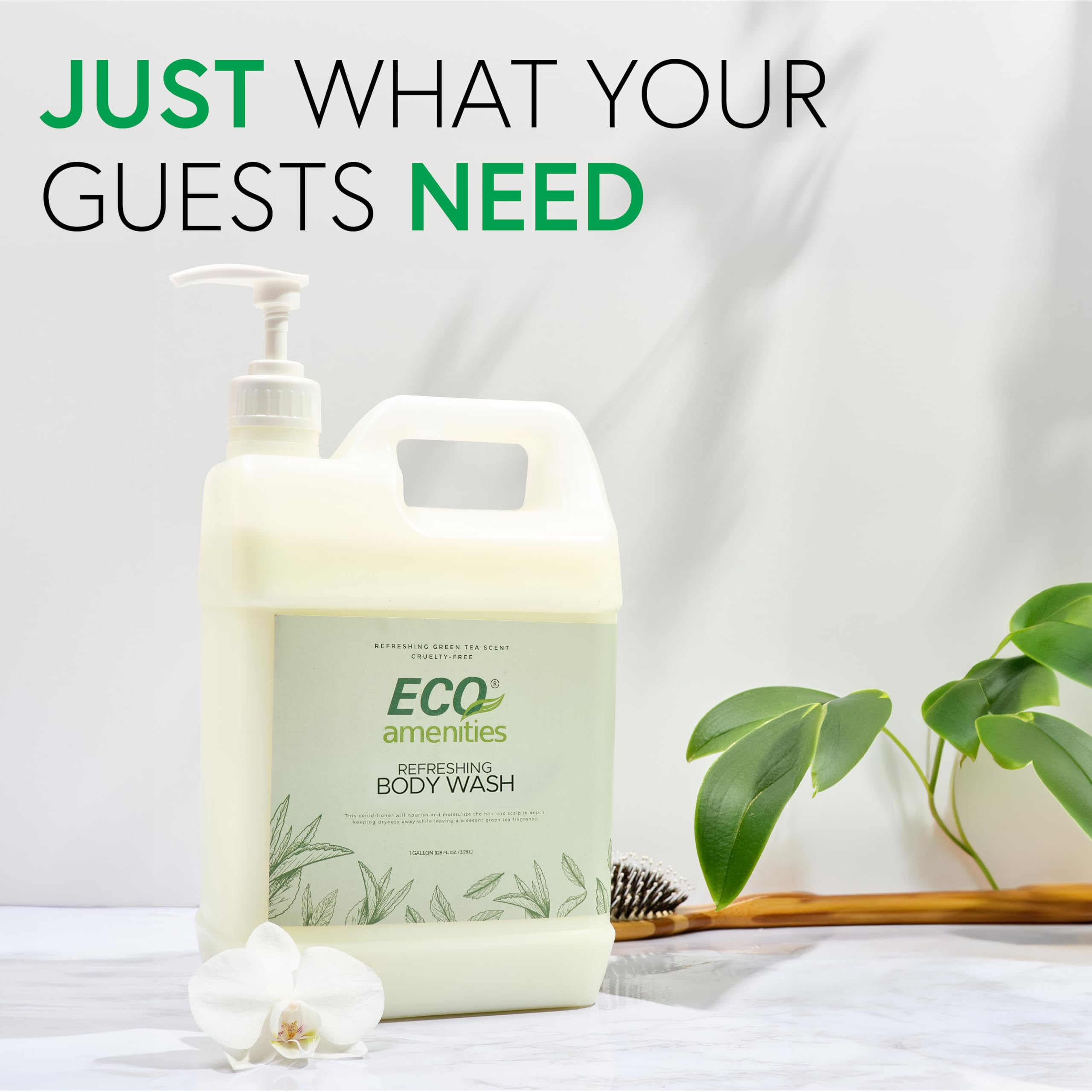 ECO amenities - Pack of 4 Rectangular 1 Gallon Refill - Hand and Body Wash (Green Tea, 4-Pack, 1 Gallon Each)