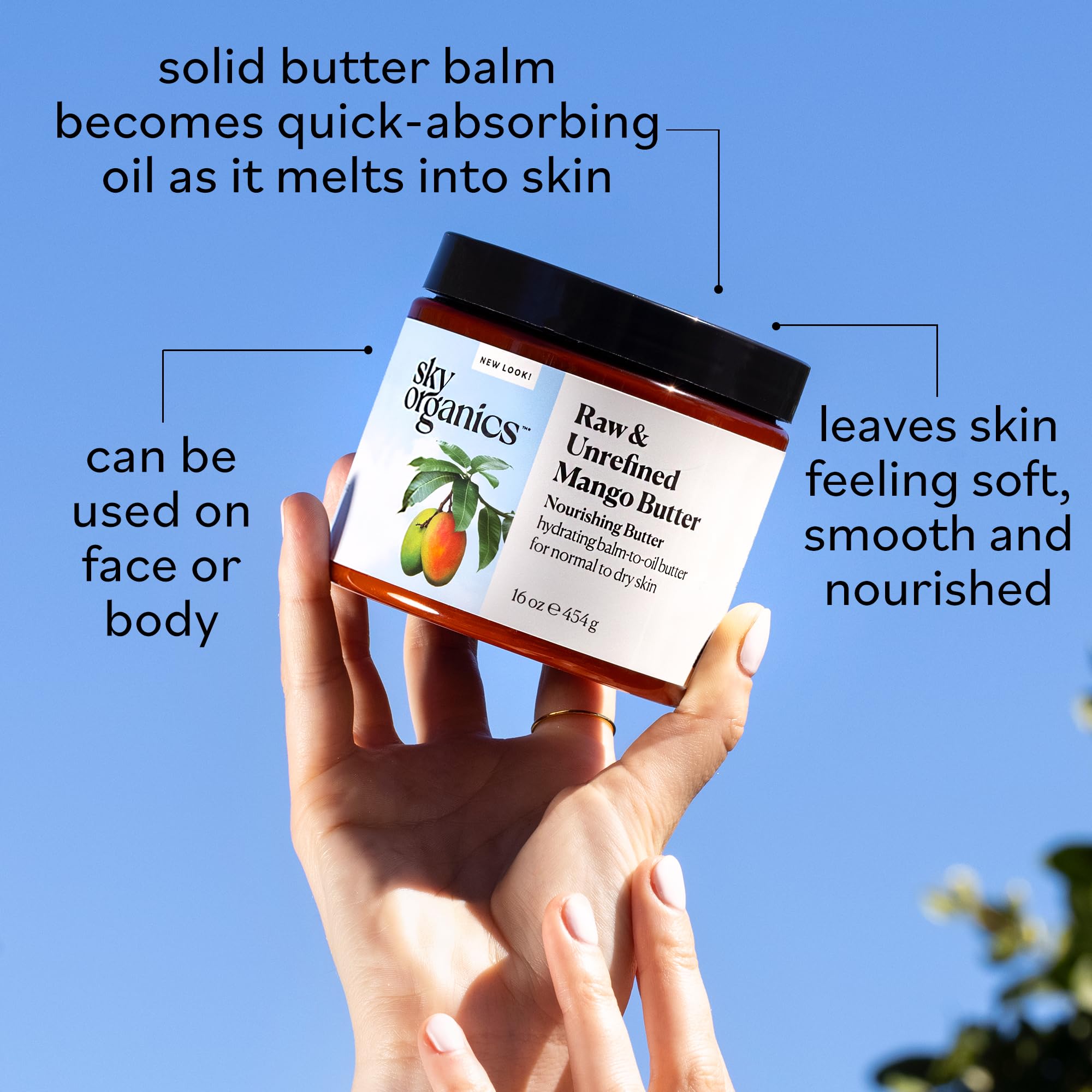 Sky Organics Mango Butter for Body & Face, 100% Raw and Unrefined Nourishing Butter for Light, Daily Hydration and Promotes Soft