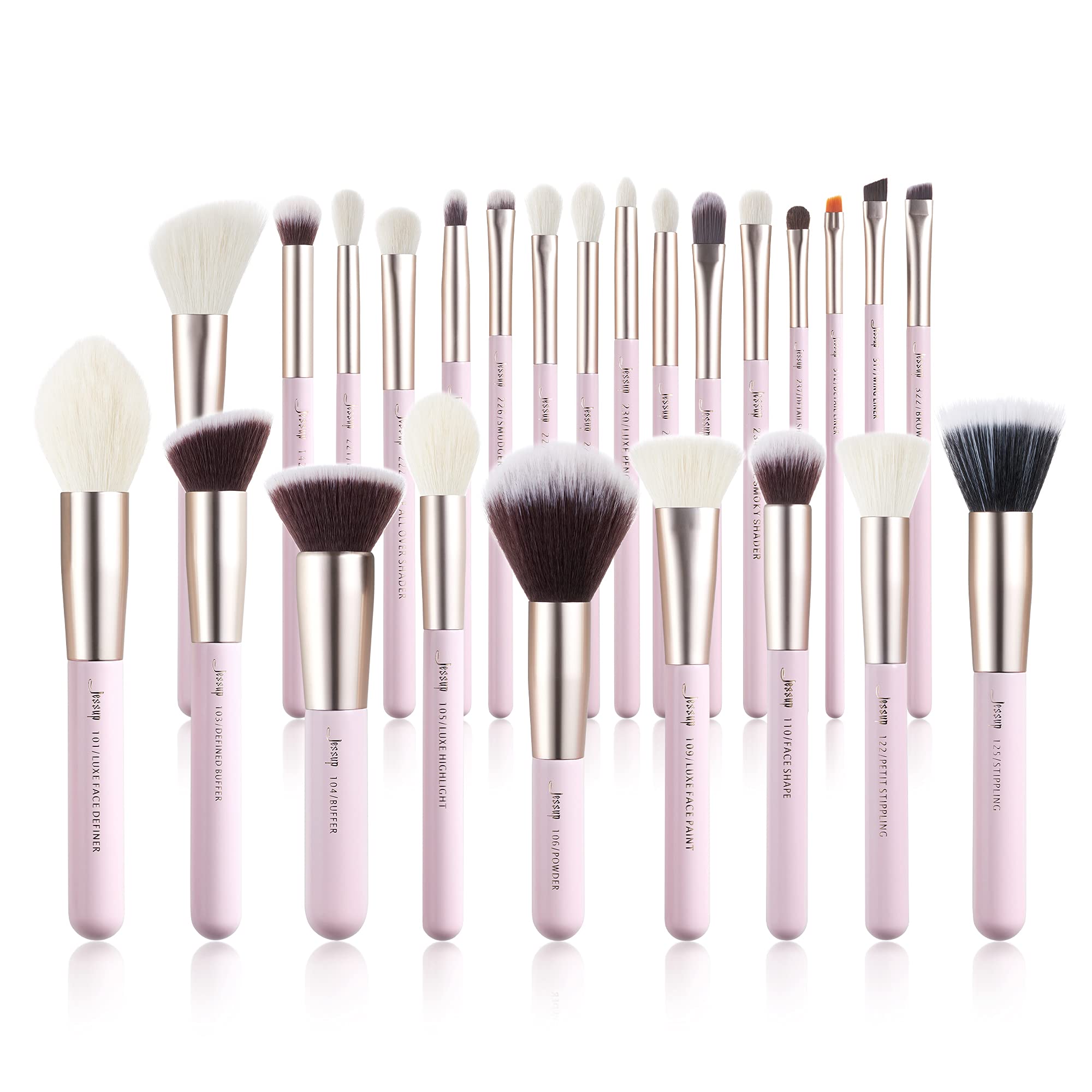 Jessup Makeup Brushes Set Professional, 25PCS Pink Premium Natural Powder Foundation Eyeshadow Blending Concealer Blusher Highli