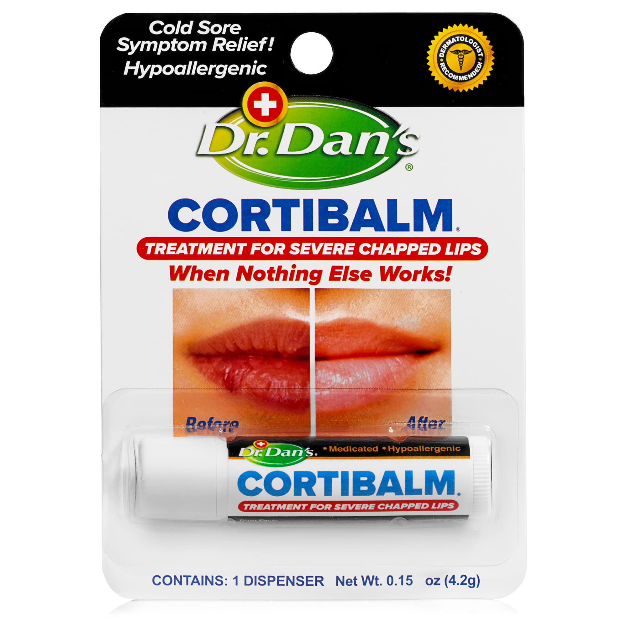 Dr. Dan's Cortibalm -1 pack-for Dry Cracked Lips - Healing Lip Balm for Severely Chapped Lips - Designed for Men, Women and Chil