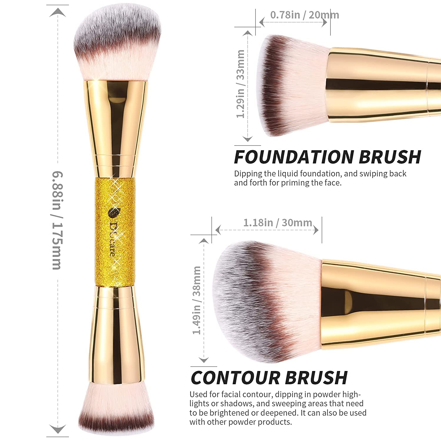 Ducare Foundation Brush Contour Bronzer Makeup Brush Double Ended Self Tanner Brush Sculpting Brush For Blending Liquid Powder C