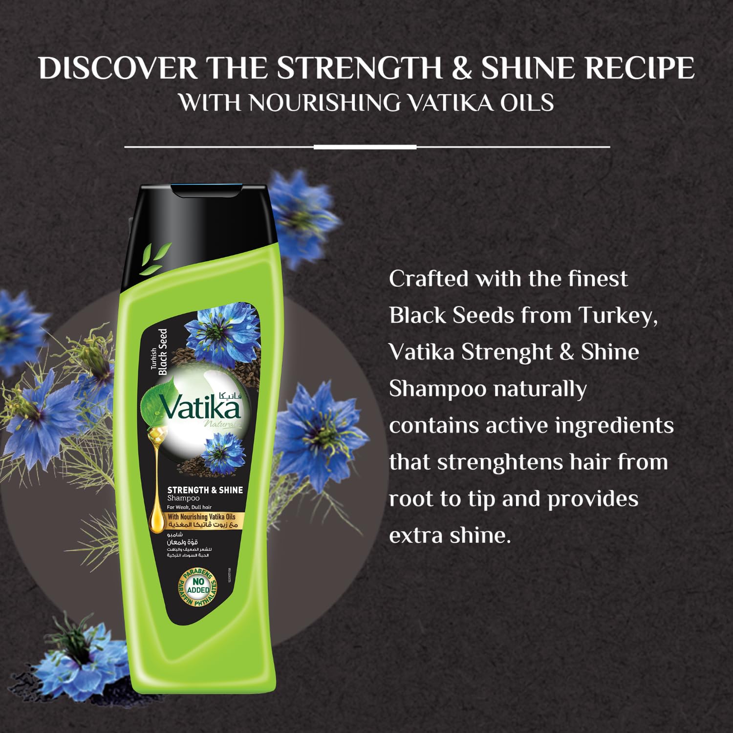 Vatika Naturals Turkish Black Seed Strength & Shine Shampoo - for Weak & Dull Hair - Healthier, Stronger, Shinier, Smoother & Fr
