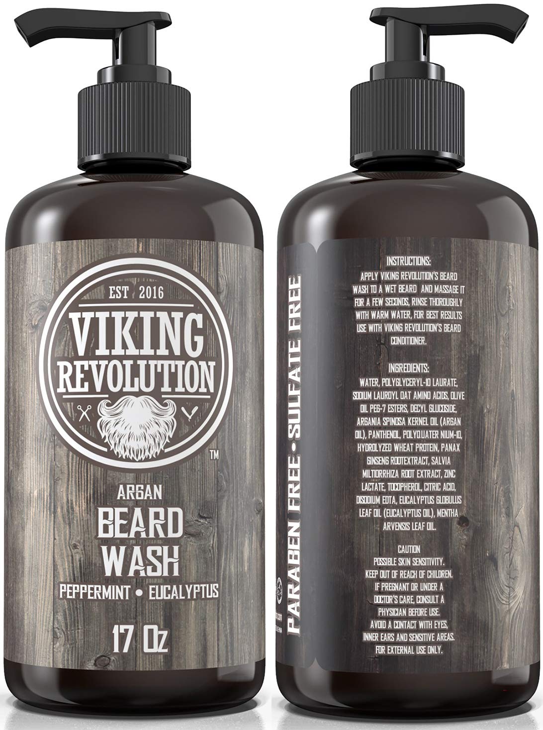 Beard Wash Shampoo W/Argan & Jojoba Oils - Softens & Strengthens - Natural Peppermint And Eucalyptus Scent - Beard Shampoo W/Bea