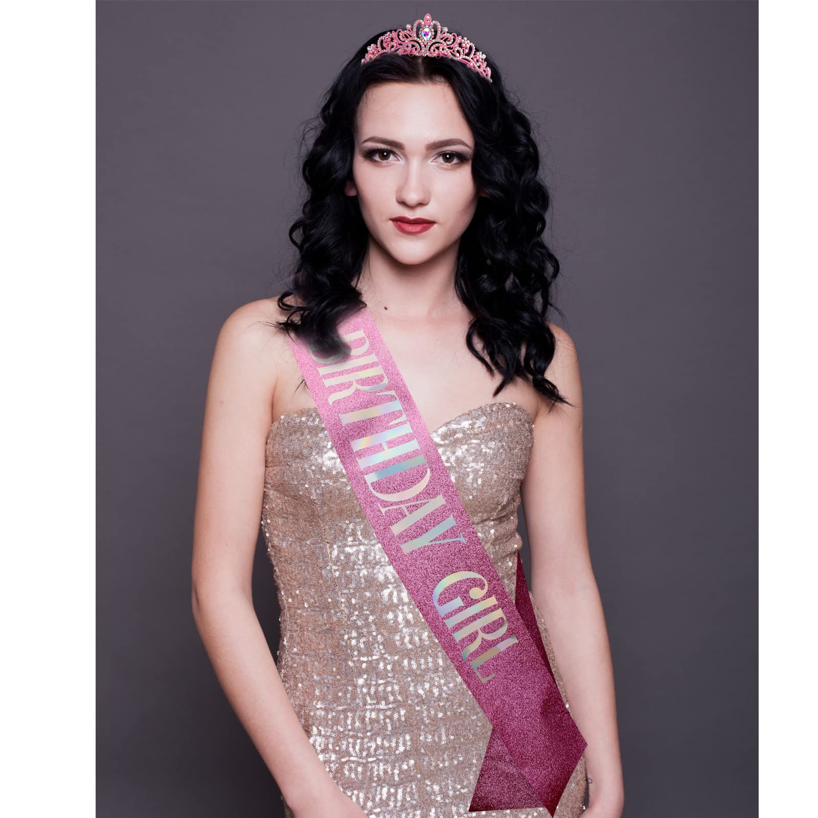 COCIDE Birthday Girl Sash & Rhinestone Tiara Set Birthday Sash and Tiara for Women Birthday Decoration Kit Rhinestone Headband f