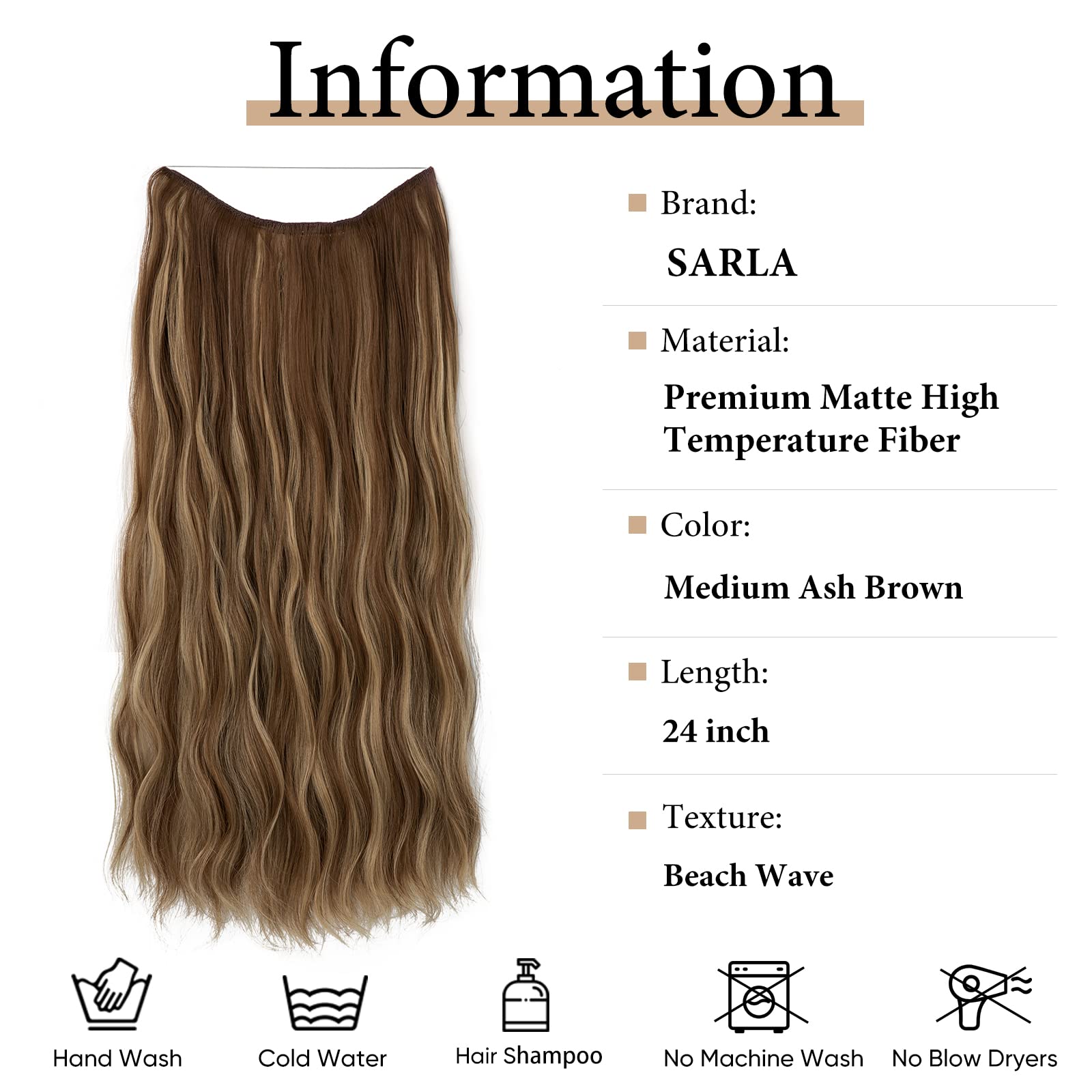 Sarla Invisible Wire Hair Extension With 3 Clips Synthetic Long Beach Wave Hairpiece Transparent Adjustable Headband For Women 2
