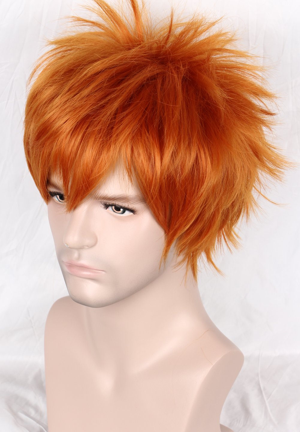 Linfairy Unisex Short Straight Orange Red Cosplay Wig Halloween Costume Full Wig for Men