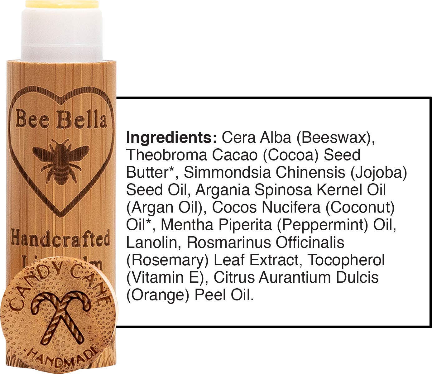 Bee Bella Lip Balm, Candy Cane, 3 Pack - Hydrating, Moisturizing Lip Care, 100% Natural, Original Organic Beeswax With Vitamin E
