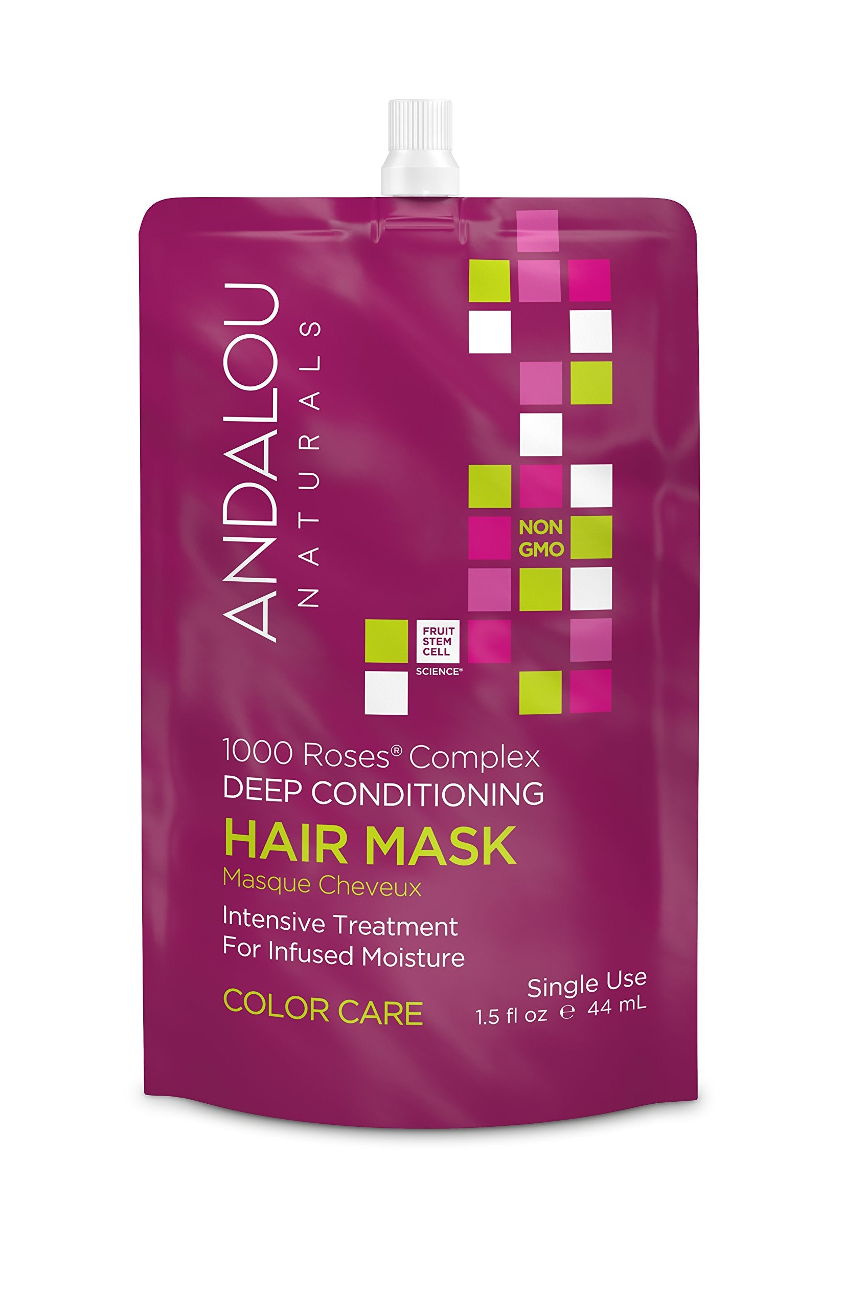 Andalou Naturals 1000 Roses Hair Mask, Color Care Hair Mask for Damaged Hair, 6 Count, Cocoa Seed Butter, Rosehip Oil & Pro-Vita