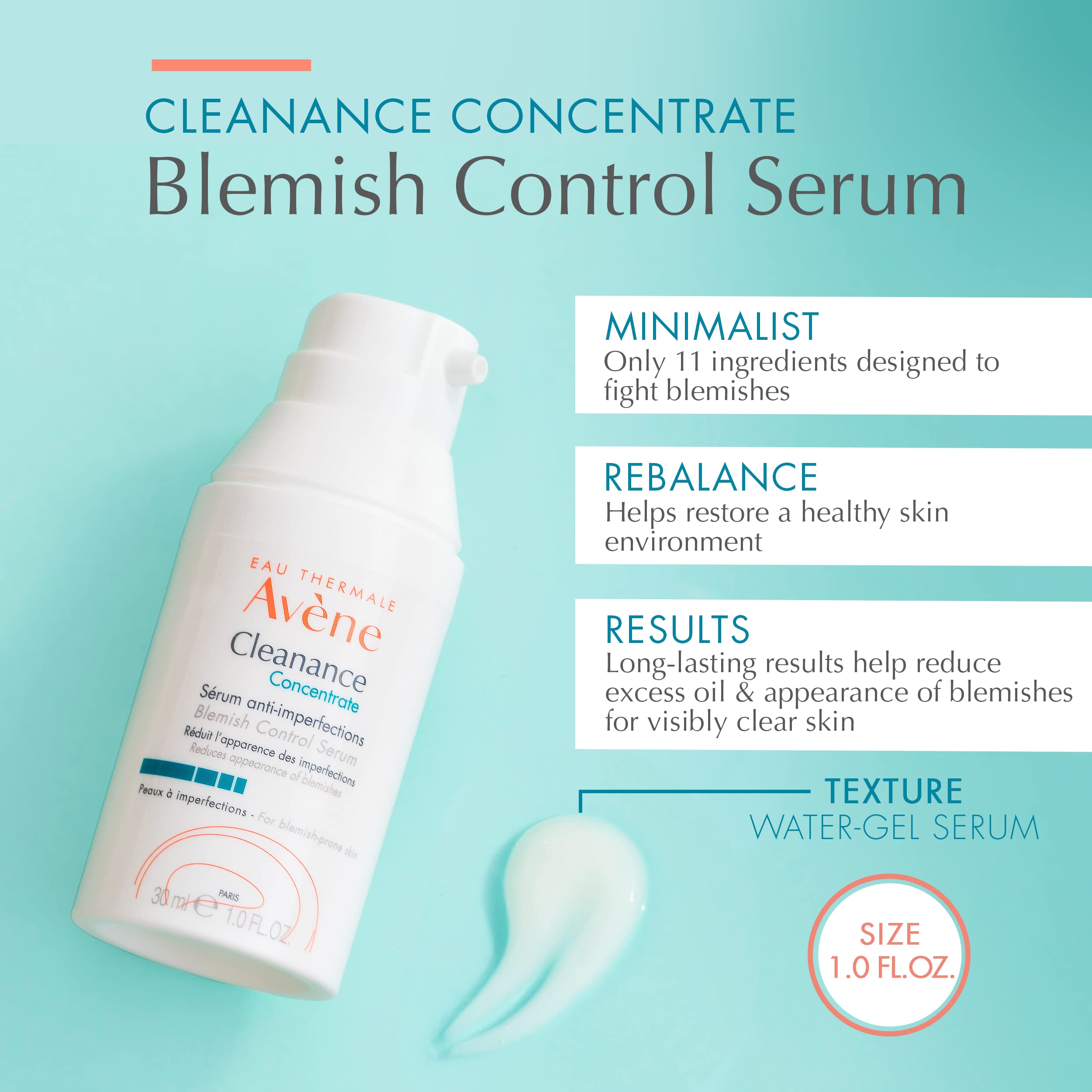 Eau Thermale Avne - Cleanance Concentrate Blemish Control Serum - Minimizes Appearance Of Blemishes & Non-Comedogenic - Long Las