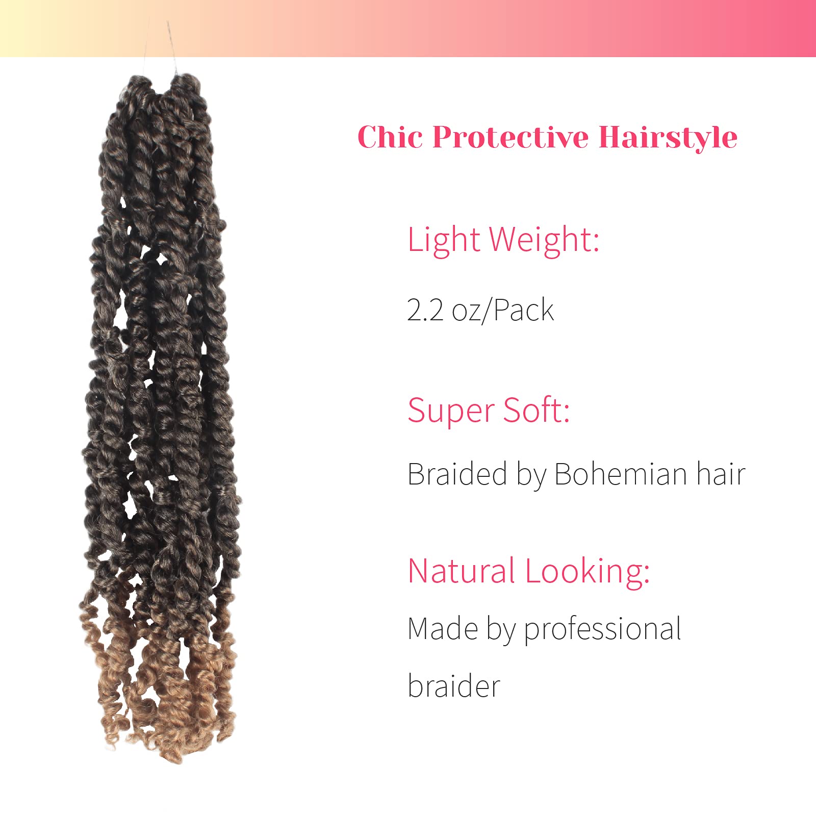 The BOHOBABE Pre-twisted Passion Twist Crochet Hair 18 Inch Long Pre-looped Crochet Passion Twist Braiding Hair 8 Packs Soft Boh