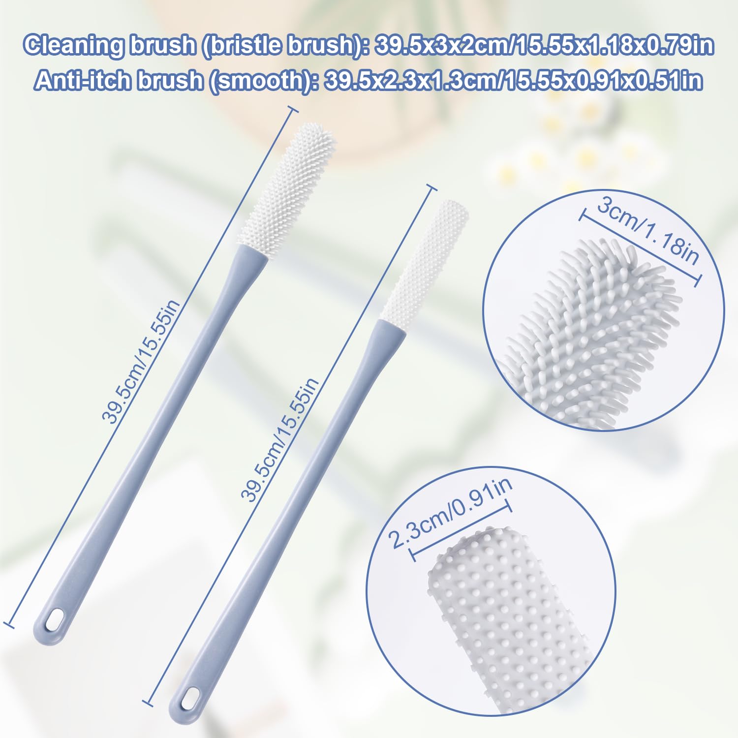 NQEUEPN 2pcs Toe Seam Massage Brush Set, Long Handle Foot Scrubber, Soft Rubber, Grey, Model 21005, Ideal for Seniors, Men & Women