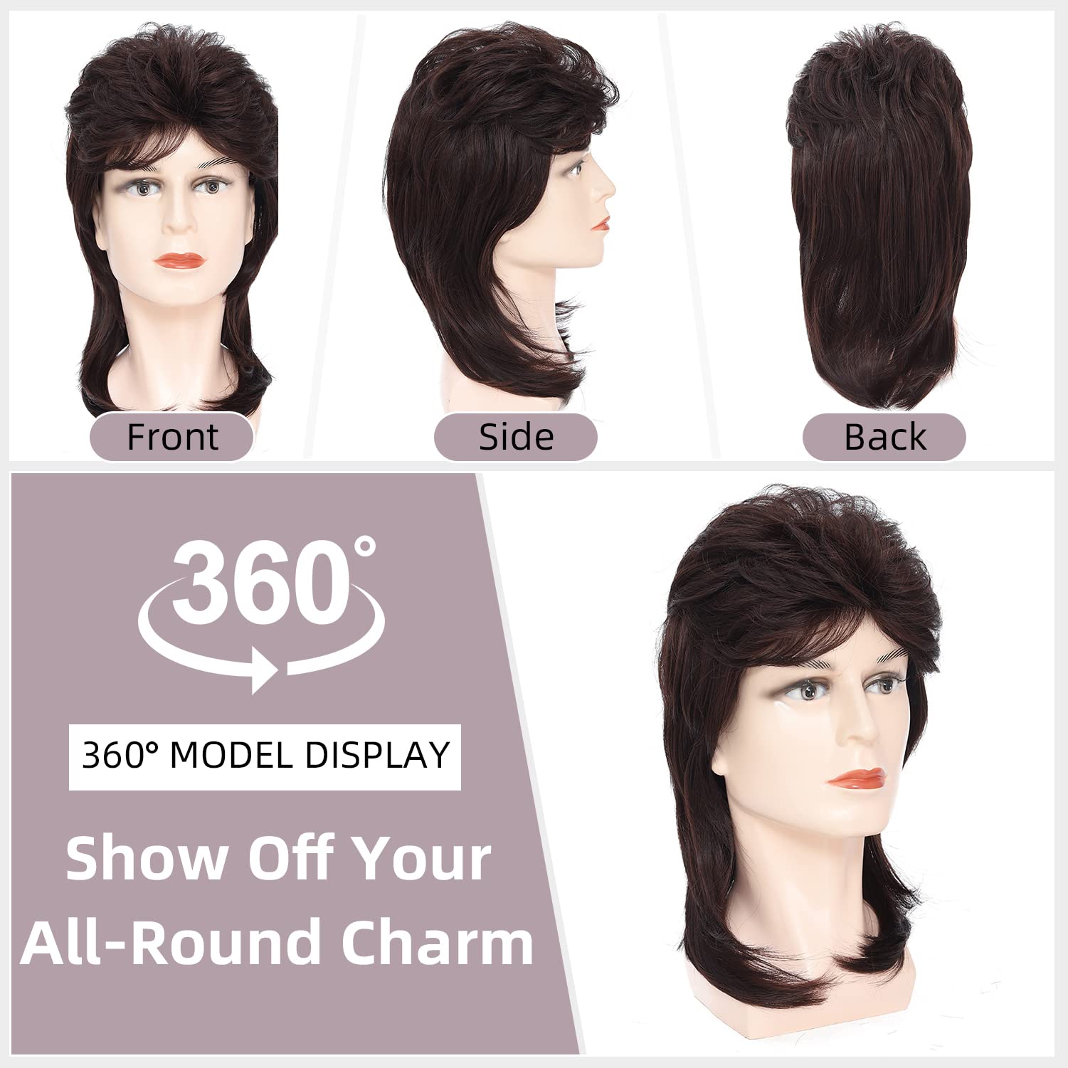 Traqur Mullet Wigs for Men Joe Dirt Emo Wig 80s 90s Costumes Fancy Party Accessory Cosplay Wig Halloween Man x (Dark Brown)