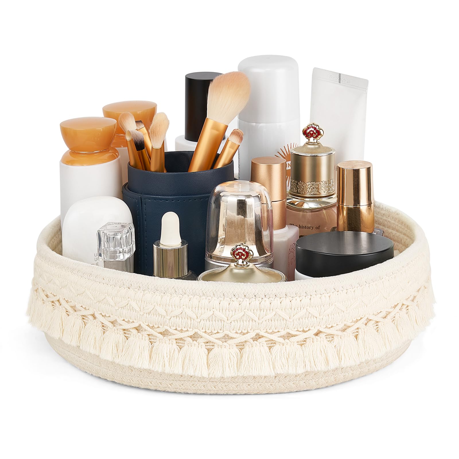 Mkono Makeup Perfume Holder Organizer Macrame Decorative Woven Rope Basket Boho Decor Cosmetics Desk Storage Baskets for Dresser
