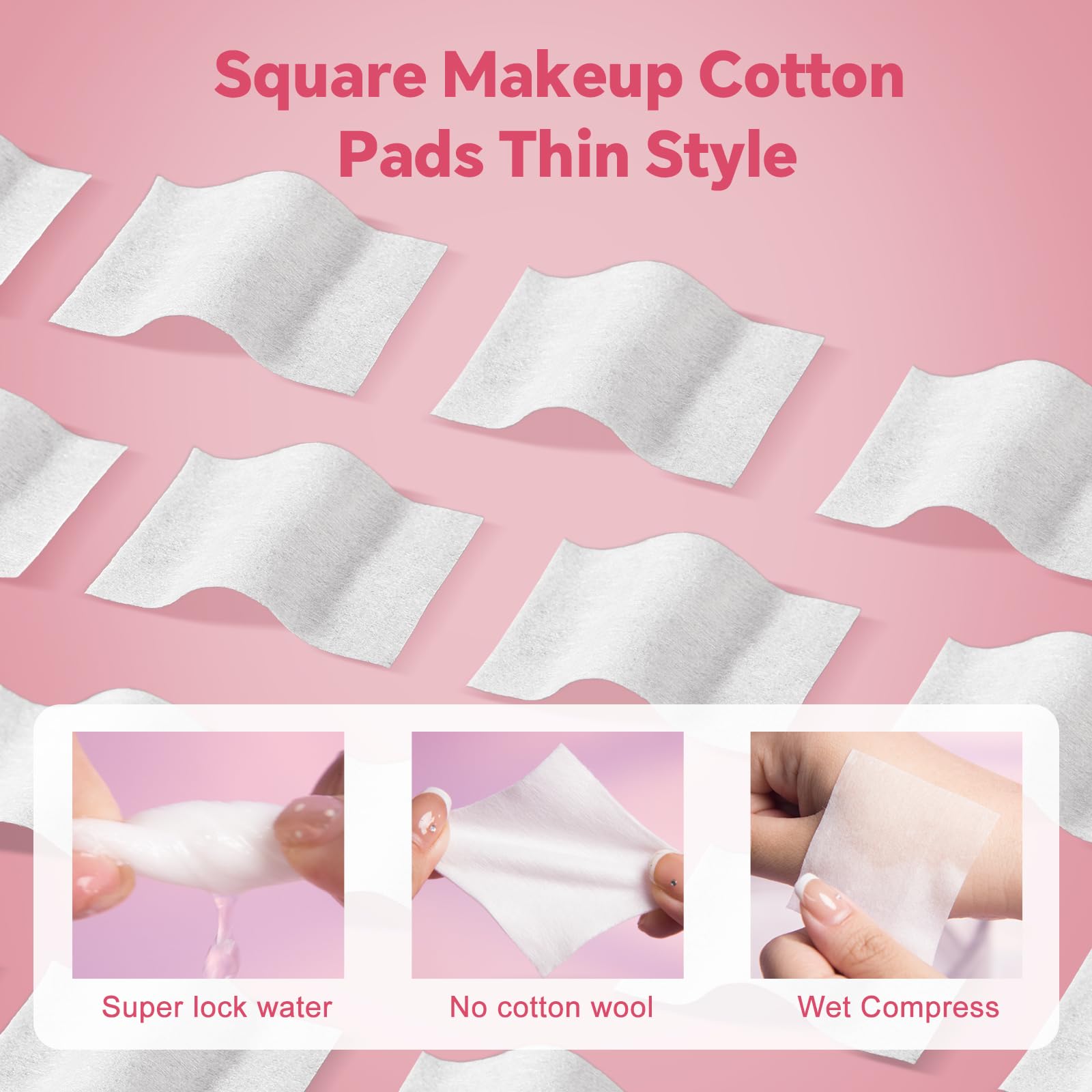 ICOTLE Square Makeup Cotton Pads, 200 Thick and 800 Ultra-Thin Soft, Lint-Free Pads for Makeup Removal, Toner Application and Da