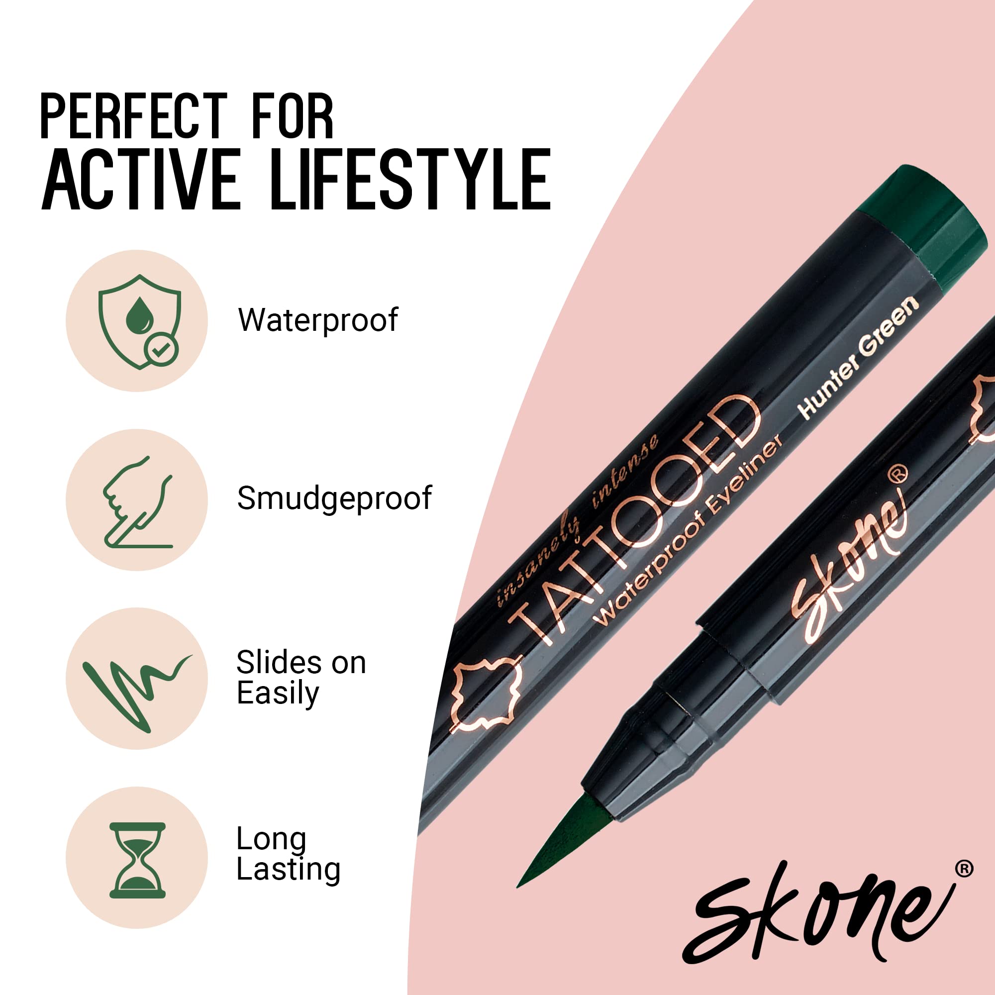 Skone Cosmetics Insanely Intense Tattooed Eyeliner - Smudge Proof, Sweat Proof Liquid Eyeliner Felt Tip Applicator, Pigmented Li