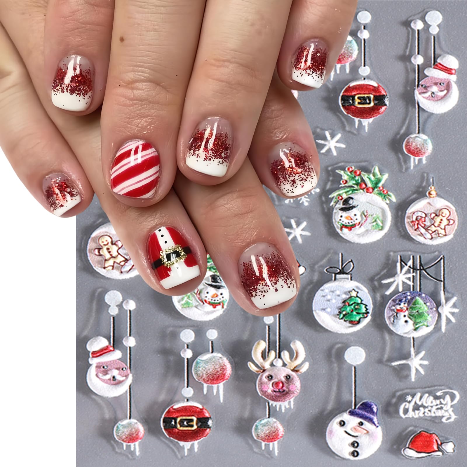 Christmas Nail Art Stickers Exquisite Embossed 5D Self-Adhesive Elk Snowflakes Bell Nail Decals Gold White Snowman Xmas Tree Lan