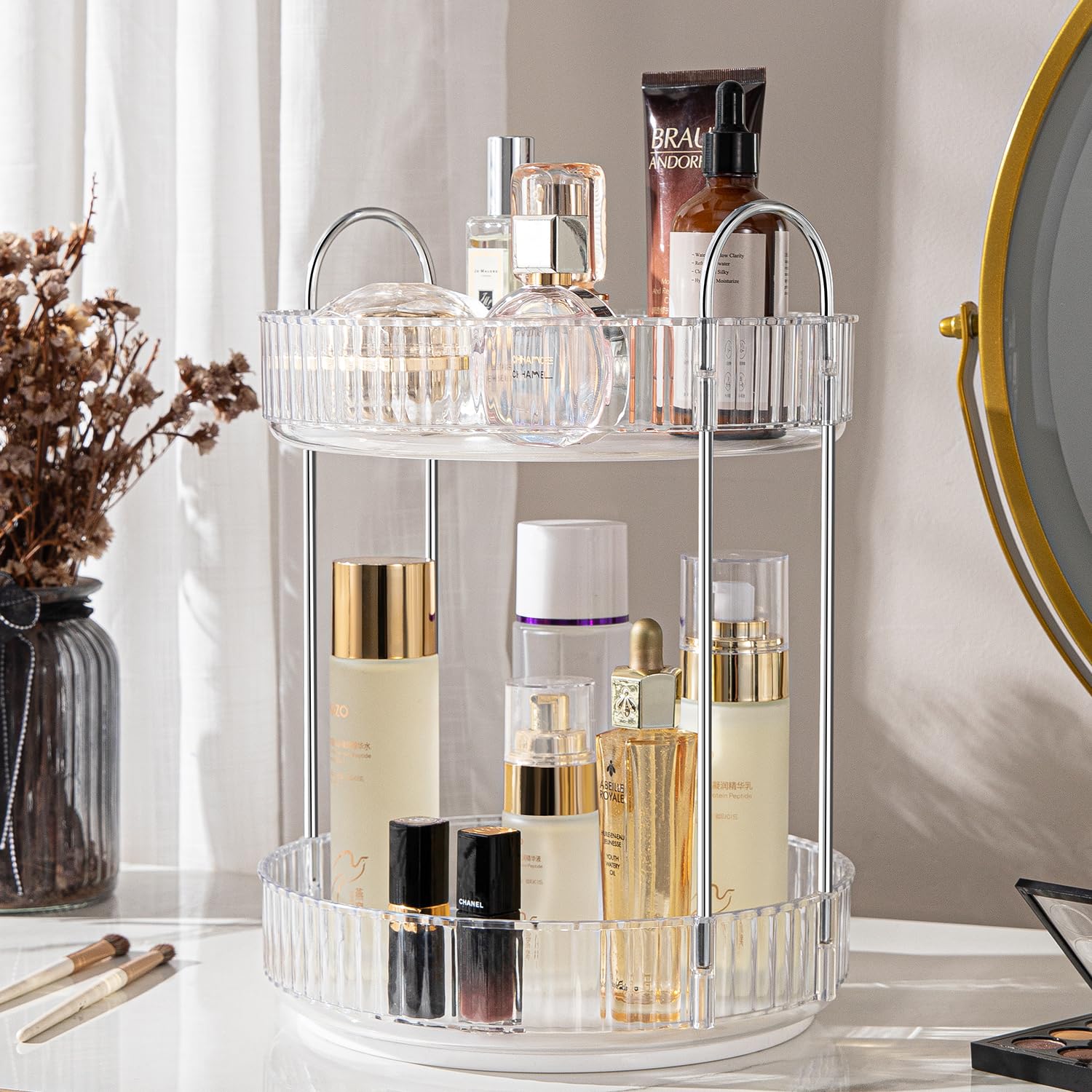 Aluyuyo Rotating Makeup Organizer, 360 Spinning Makeup Storage Holder Rack, Dresser Bathroom Organizer Countertop, Large Capacit