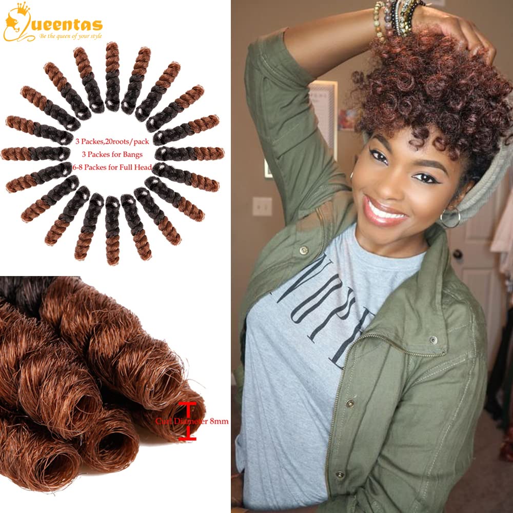 QUEENTAS 10 Inch Synthetic Crochet Hair Extensions - 3 Pack Curly Braids in Natural Black/Brown (Model ZF3696)