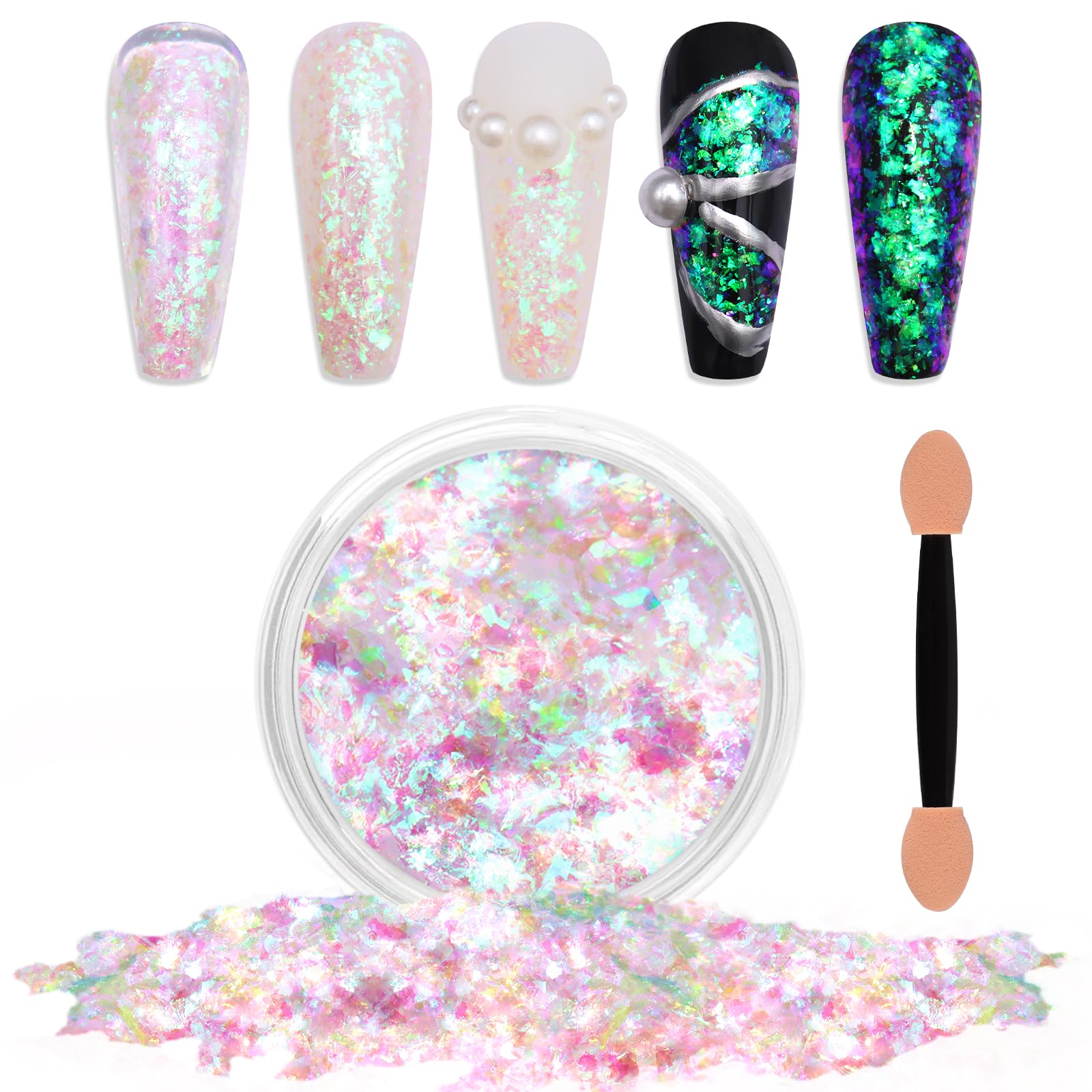 Laza Mermaid Fairytale Chameleon Flakes Nail Glitter Irregular Opal Nail Foil Flakes Chunky Confetti Color-Shift Sequins Iridesc