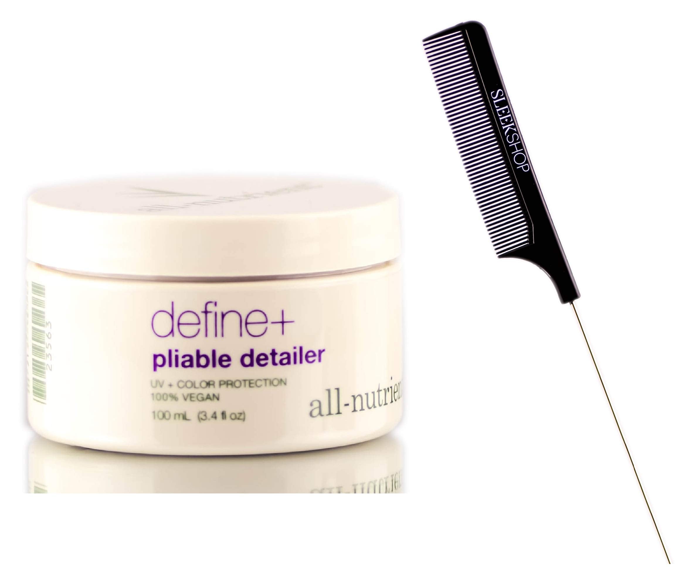 All Nutrient Define + Pliable Detailer (w/Sleek Comb) Hair Cream Paste Gel Wax Pomade, UV+ Color Protection, 100% Vegan (3.4 OZ 