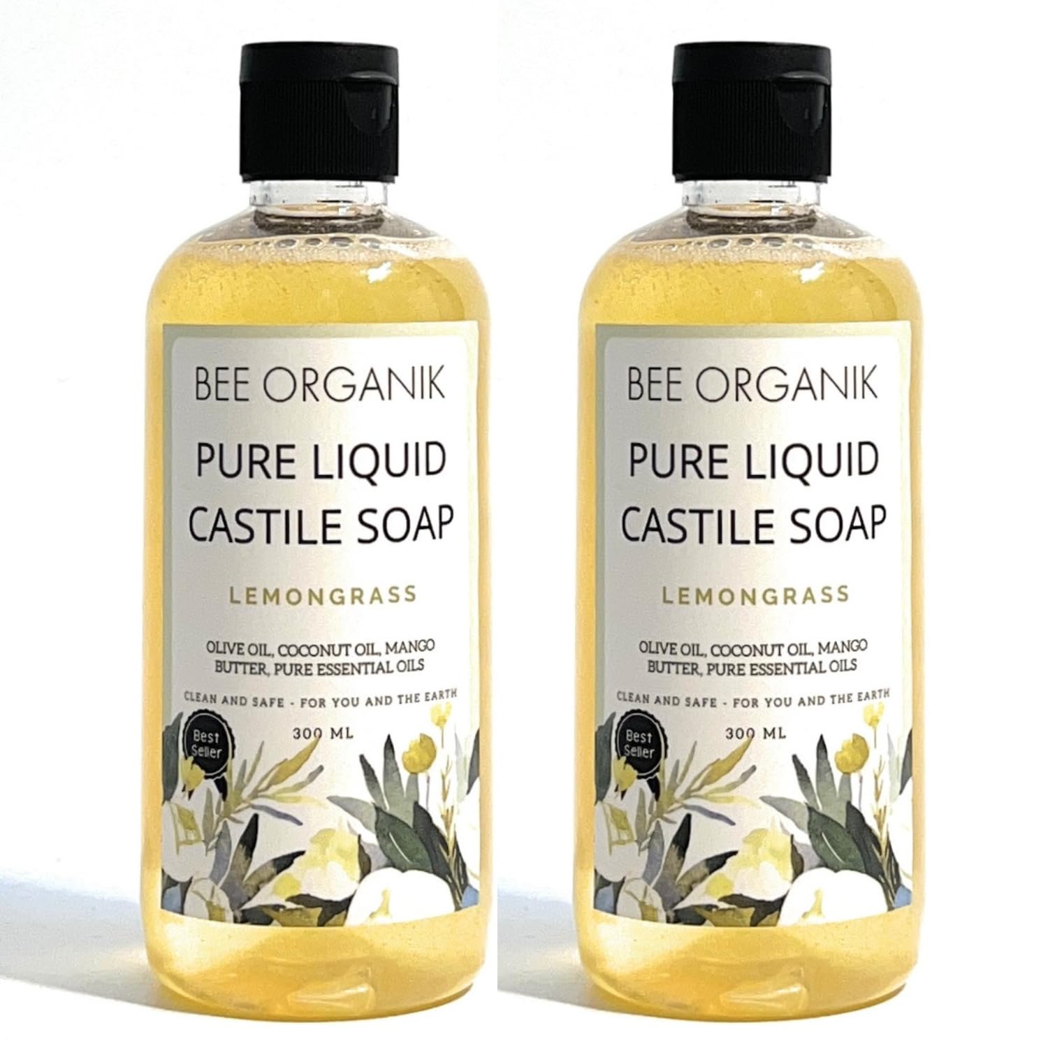 Bee Organik Liquid Castile Soap (Pack Of 2) Lemongrass 300Ml X 2
