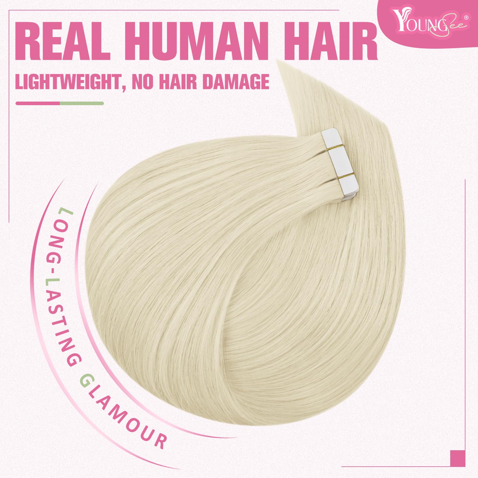 YoungSee Tape in Extensions Human Hair Platinum Blonde Tape in Hair Extensions Human Hair Platinum Blonde 12Inch 30g Tape Hair E