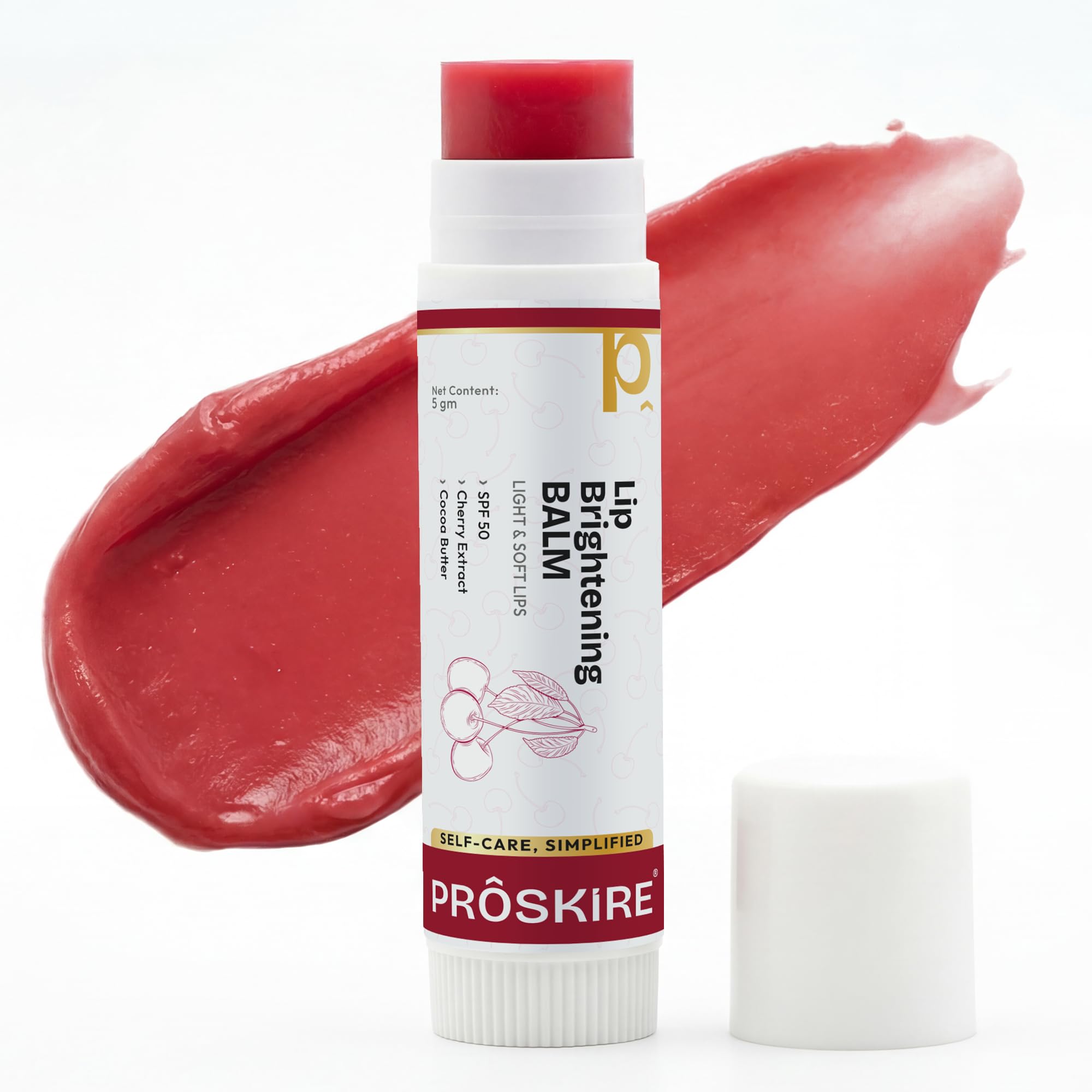 Proskire Tinted Lip Balm With Spf 50 | Lip Brightening Balm For Pigmented, Dark, Flaky & Dry Lips | Cherry & Cocoa Butter Infuse