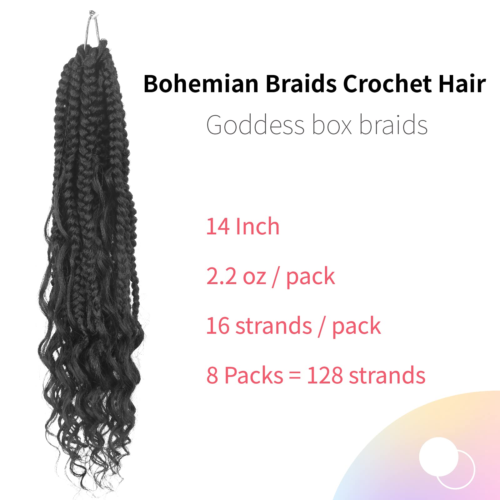 Niseyo Goddess Box Braids Crochet Hair 14 Inch 8 Packs Short Crochet Box Braids Pre Looped Curly Ends Boho Style Synthetic Hair
