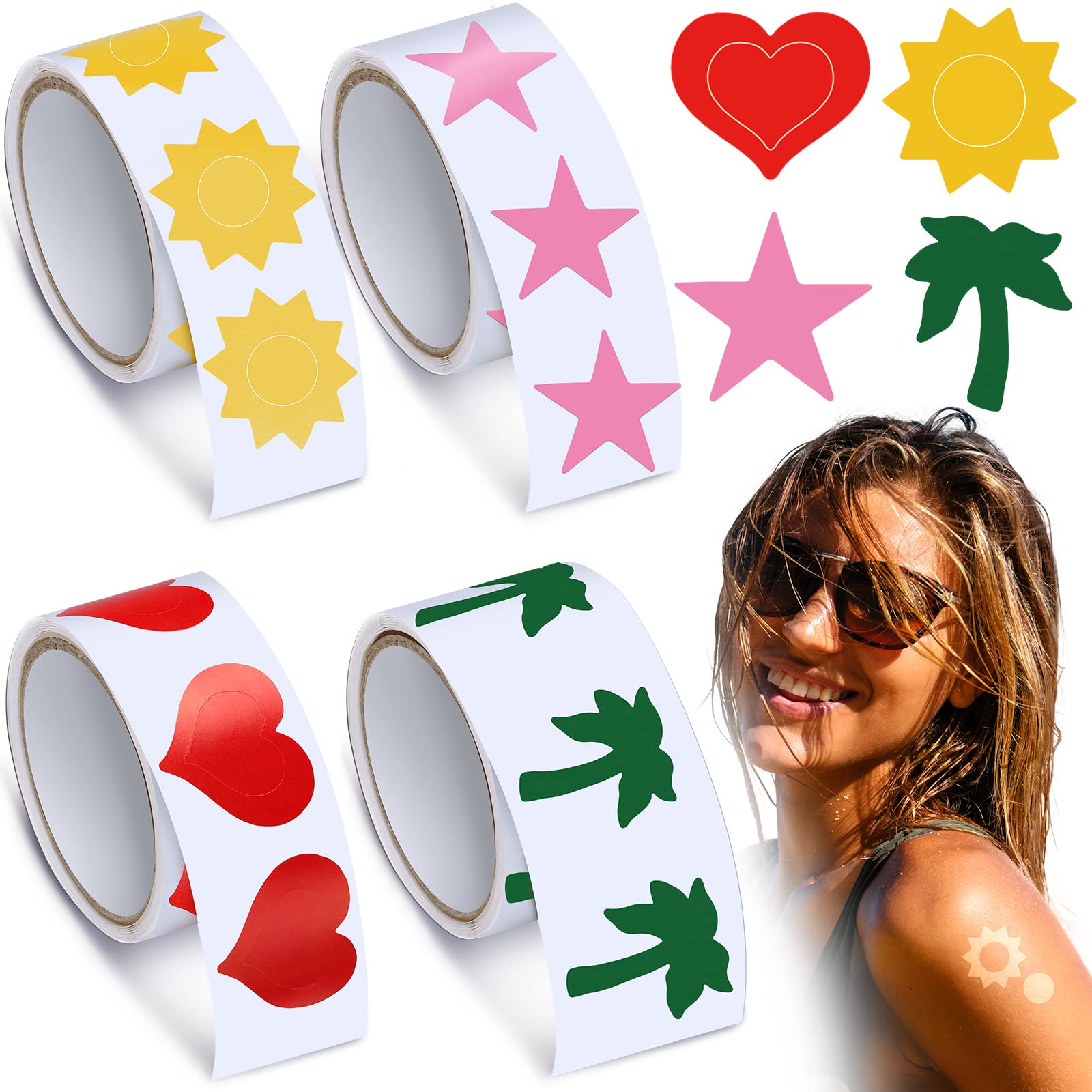 400 Pieces Tanning Bed Stickers for Body Heart Labels Stickers Body Stickers Perforated Self Adhesive Small Sun Tan Stickers for