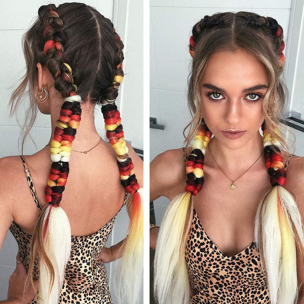 Aidusa Color Braiding Hair 5Pcs Synthetic Braids Hair Extensions 24 Inch Three Tone Braiding Hair Crochet Braids 100G (#57 Black