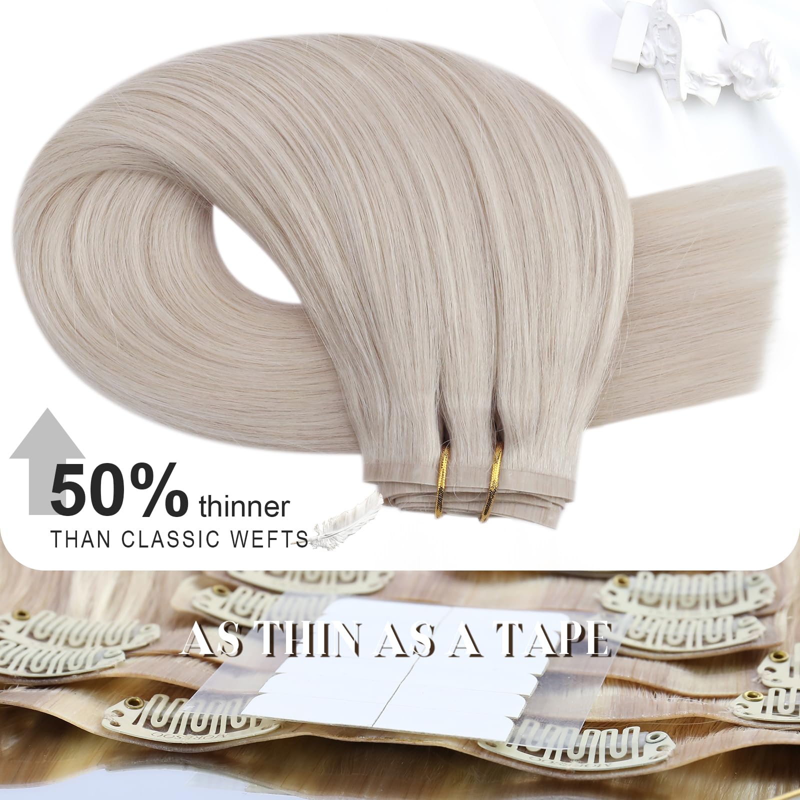 Moresoo Seamless Hair Extensions Clip In Human Hair Blonde Remy Straight Pu Weft Seamless Clip In Hair Extensions Human Hair Whi
