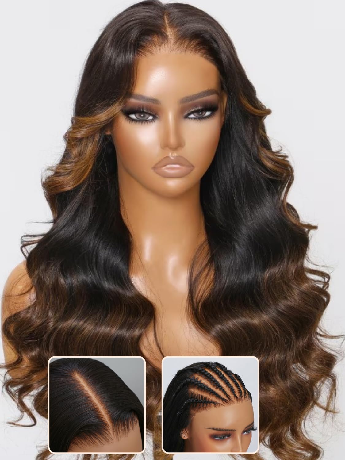 Nadula Bye Bye Knots Glueless Body Wave Wig Ombre Highlight Loose Wave Lace Front Wig Human Hair Pre Plucked, 7x5 HD Pre Cut Lac