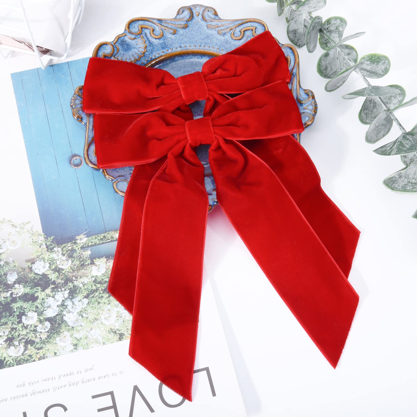 2Pcs Red Velvet Hair Bows Hair Clips 5'' Big Fall Alligator Clips Hair Accessories For Women Girls Toddlers Kids