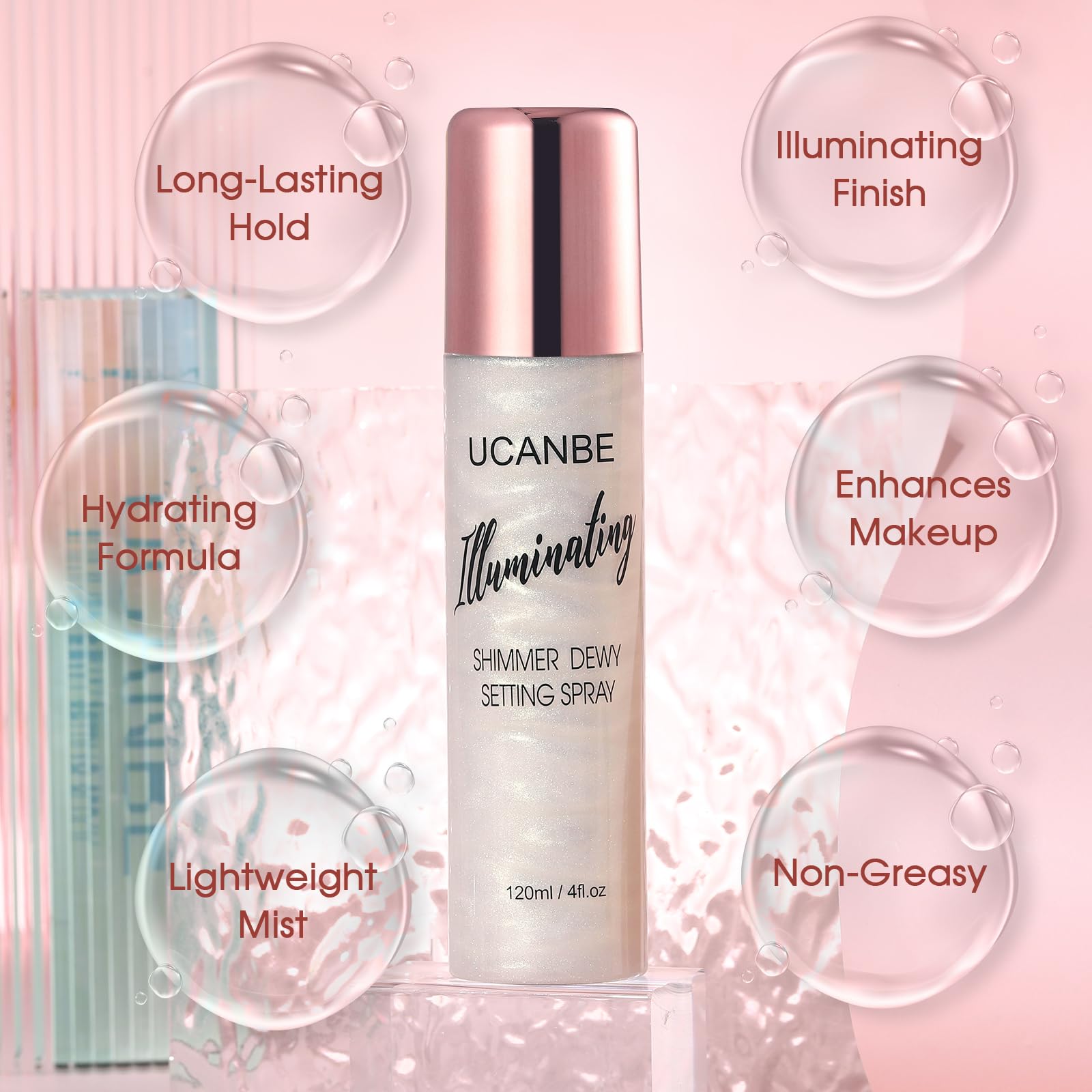 Ucanbe Shimmer Dewy Setting Spray - Glowing + Makeup Setting Spray 2 In 1 Lightweight Formula For A Radiant Glow,Long-Lasting Fa