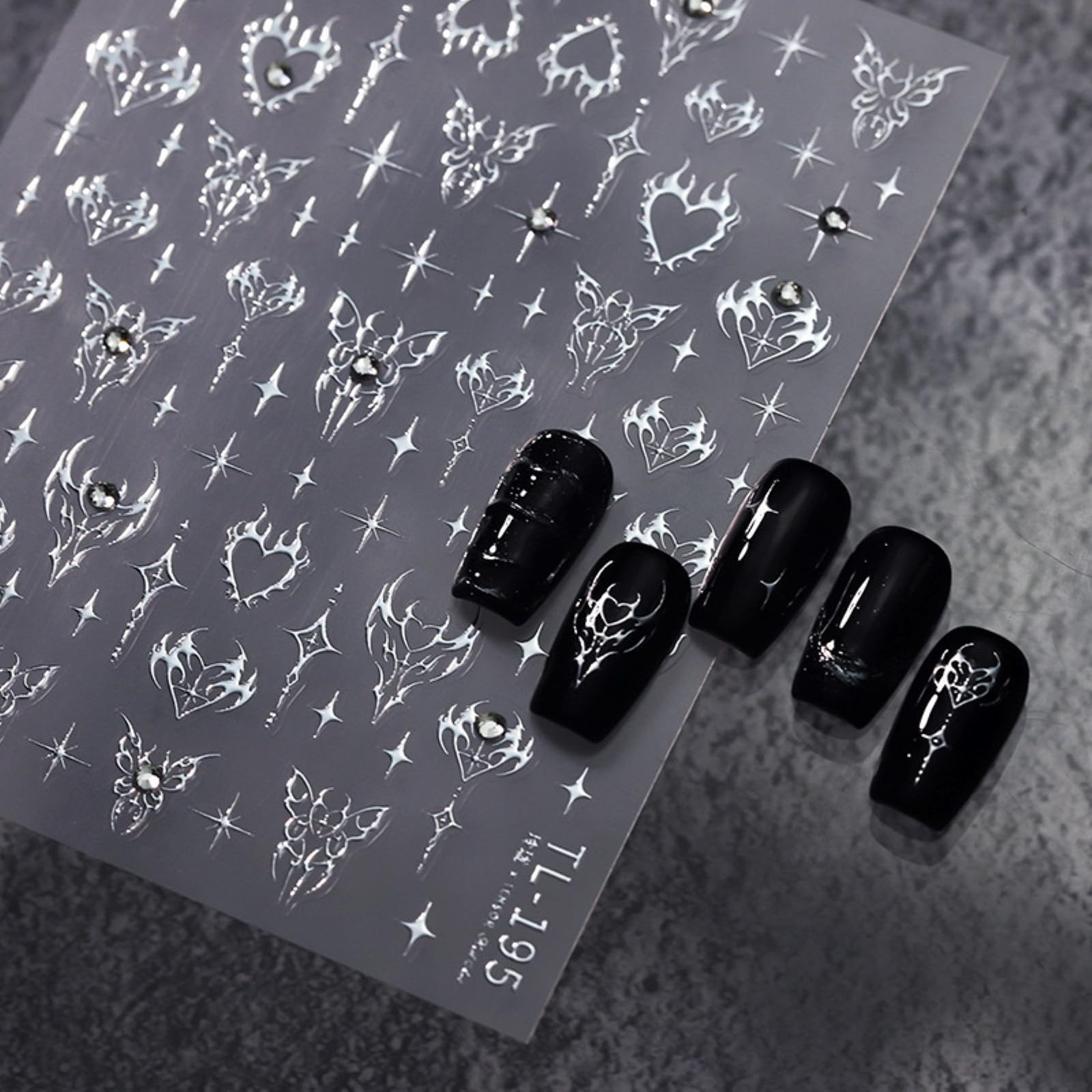 5D Embossed Star Nail Stickers Butterfly Heart Nail Art Stickers Silver Star Nail Decals Self-Adhesive Rhinestone Stickers Bling