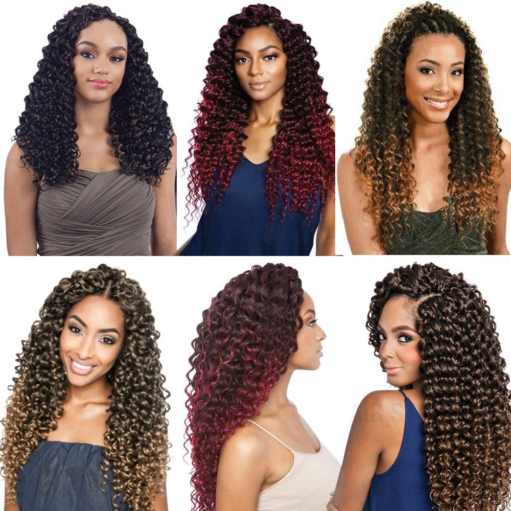 Gogo Curl Crochet Hair 18Inch Beach Curl Bohemian Crochet Hair Braids Ombre Red Deep Wave Braiding Hair Extensions (5Packs,1B/Bu