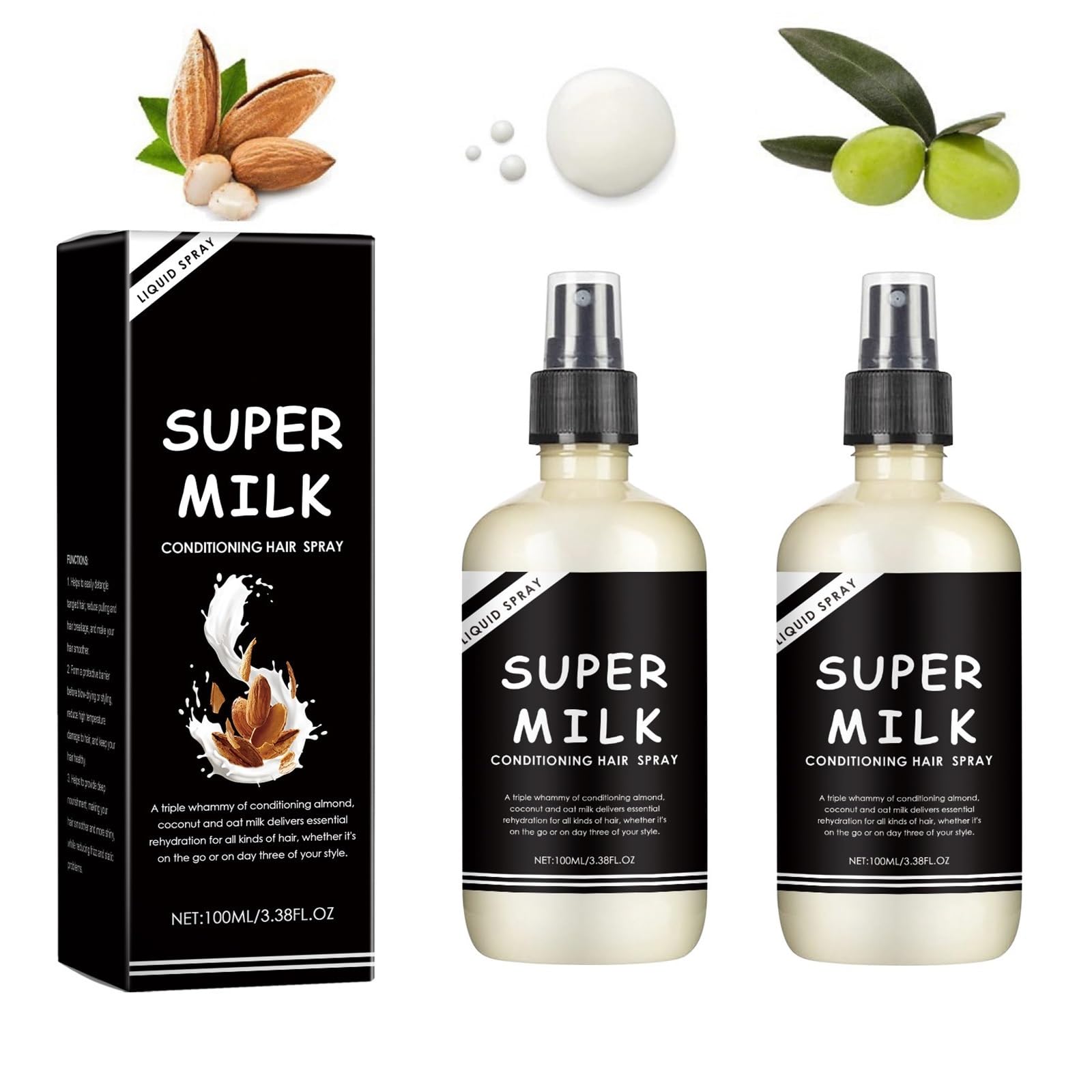 2 Pcs Super Milk Conditioning Hair Primer, Super Milk Conditioner Hair Detangler Spray, Softening Moisturizing Nourishing Smooth