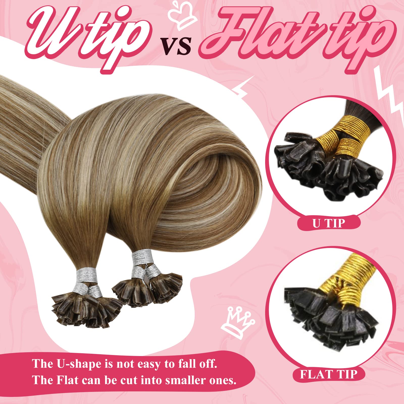 [Hot]Sunny U Tip Real Hair Extensions Balayage Blonde Utips Hair Extensions Medium Brown Balayage Platinum Blonde Utip Extension