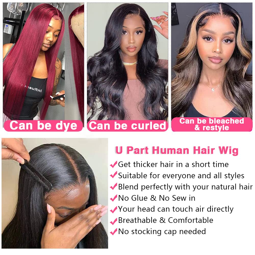 Sooolavely 22 Inch U Part Human Hair Wigs For Black Women Straight Beginner Friendly Unprocessed Brazilian Virgin Human Hair Wig