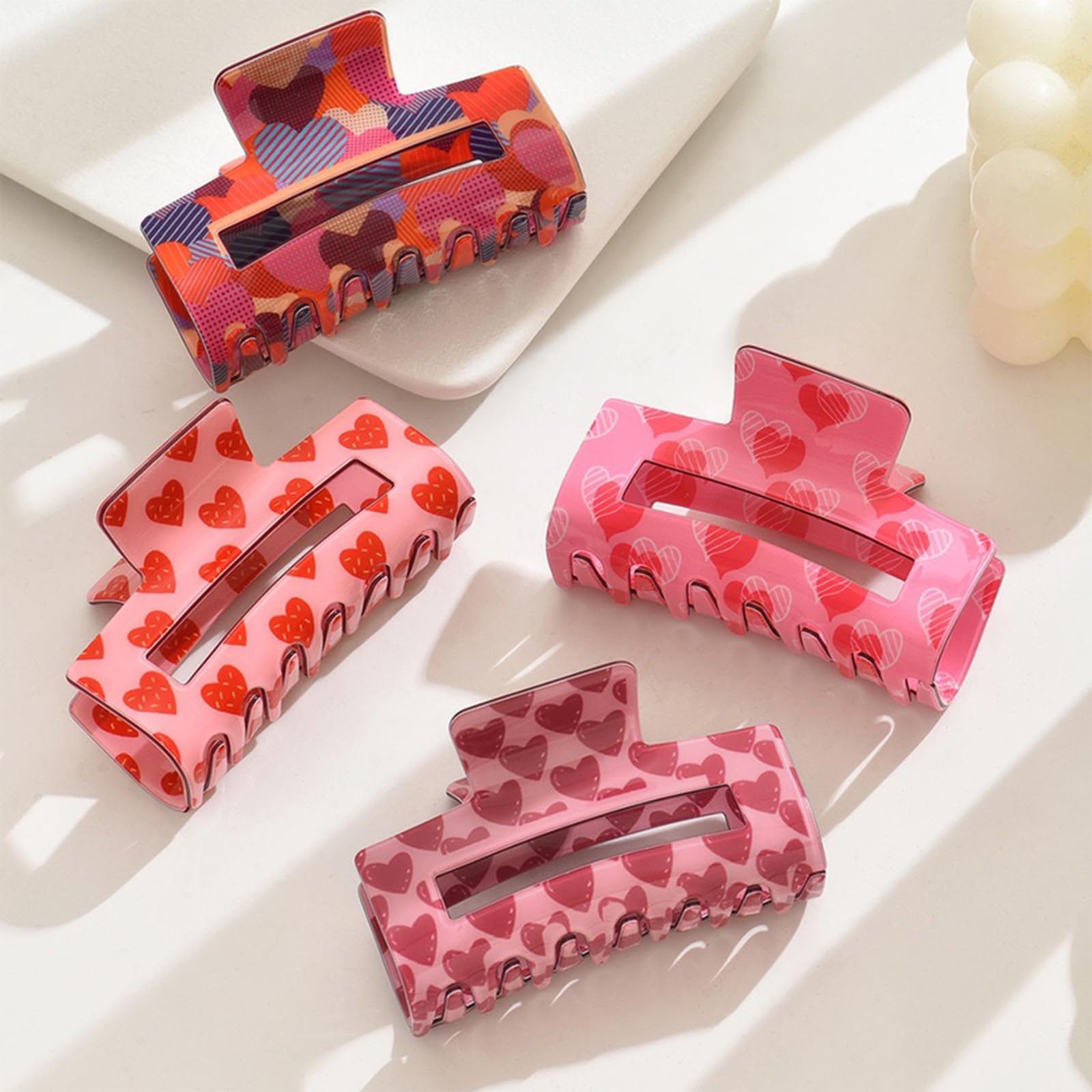 Paderison 2Pcs Checkered Rectangle Valentine'S Day Multicolored Hair Claw - Strong Hold Y2K Hair Accessories For Thin And Thick